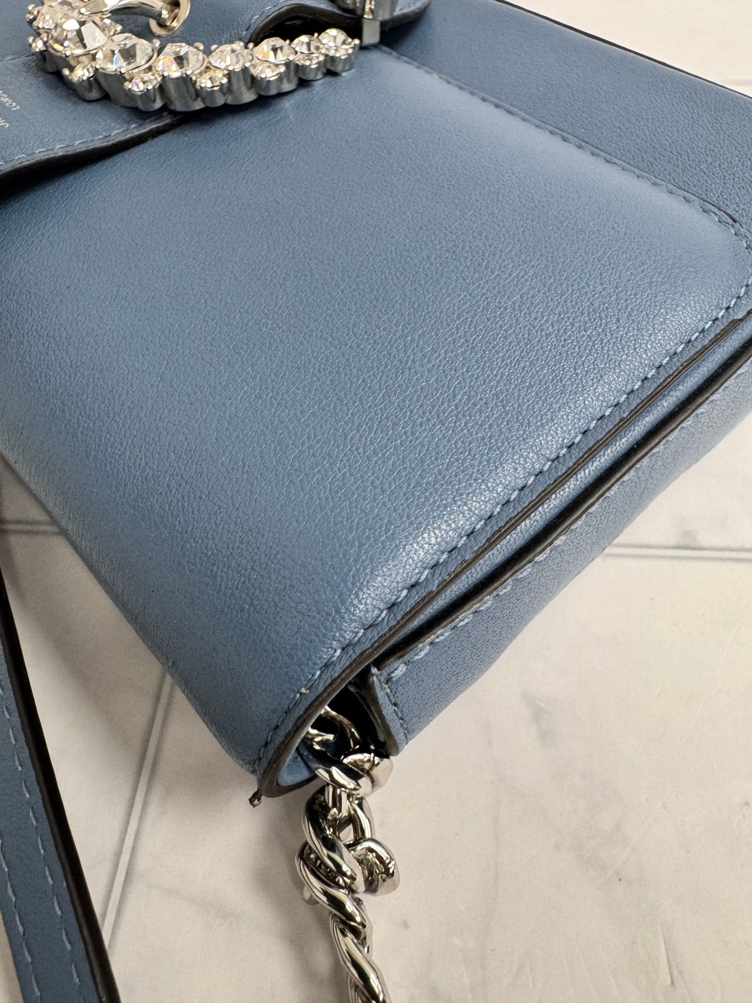 Jimmy Choo Blue Leather Cheri Wallet On Chain