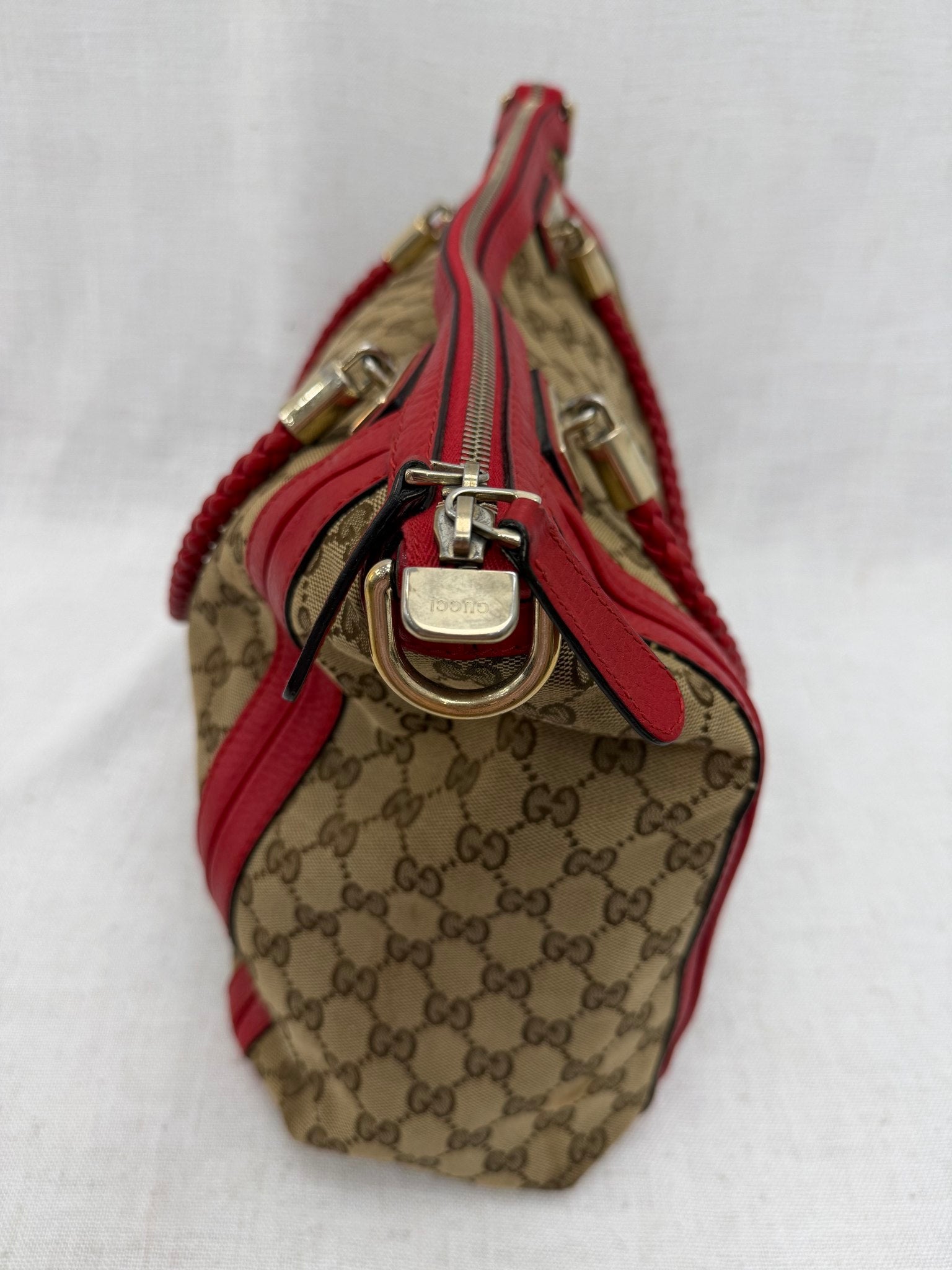 Gucci GG Canvas & Red Leather Bella Shoulder Tote