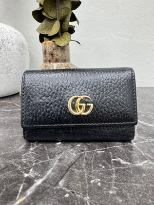 Gucci Black GG Marmont Grained Leather 6 Ring Holder
