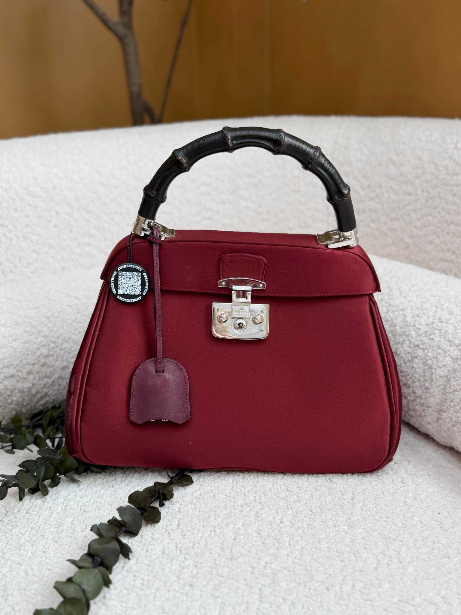 Gucci Burgundy Satin Lady Lock Bamboo Bag 