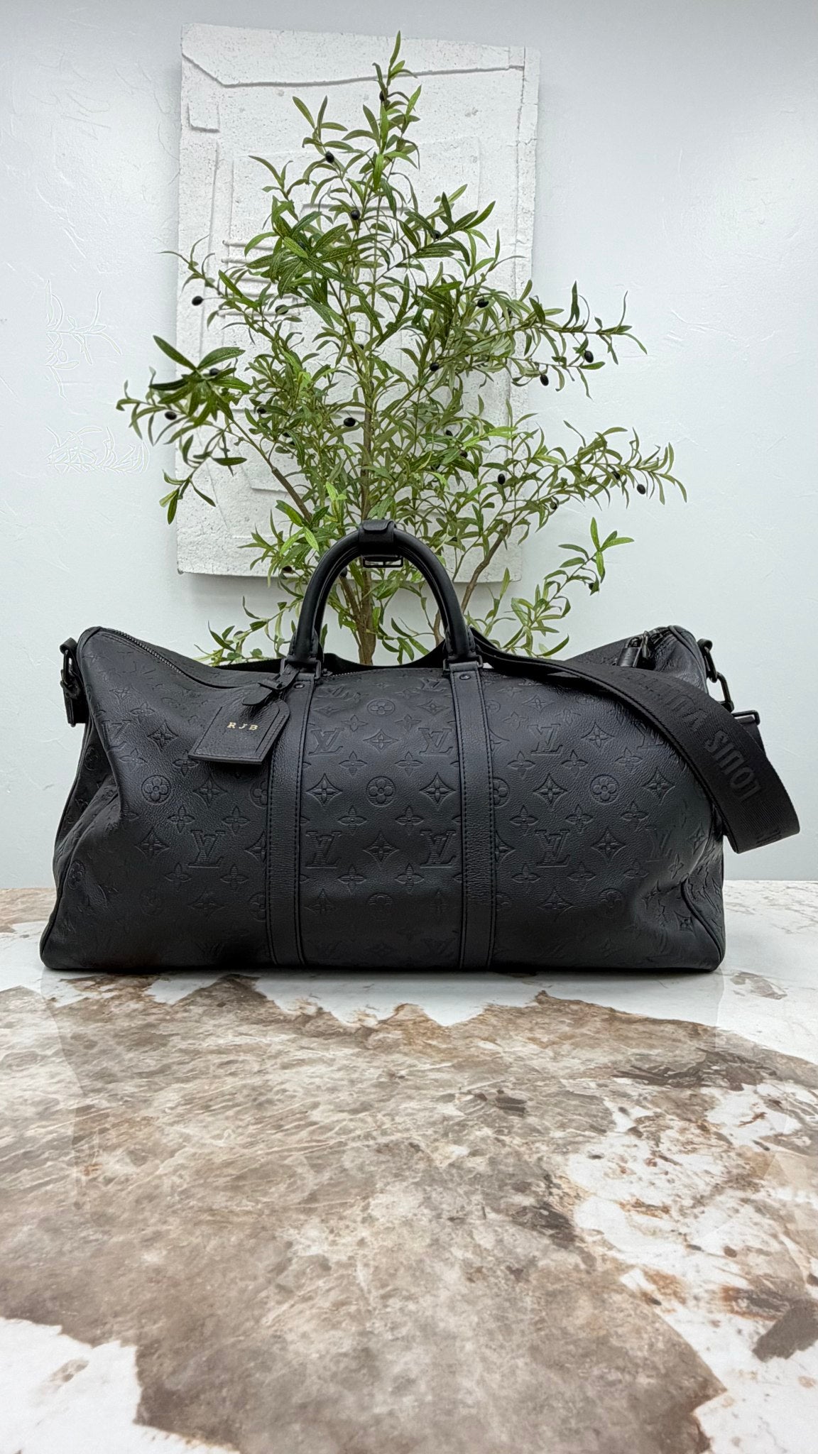 Louis Vuitton Black Monogram Shadow Keepall Bandouliere 50 Duffle Bag