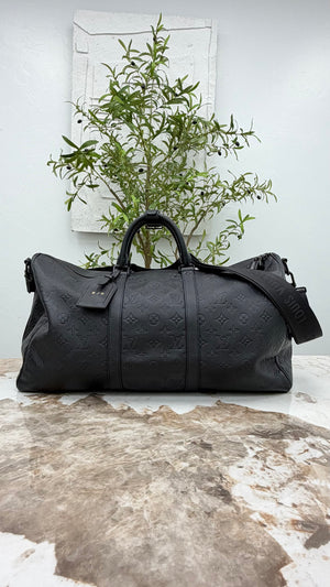 Louis Vuitton Black Monogram Shadow Keepall Bandouliere 50 Duffle Bag