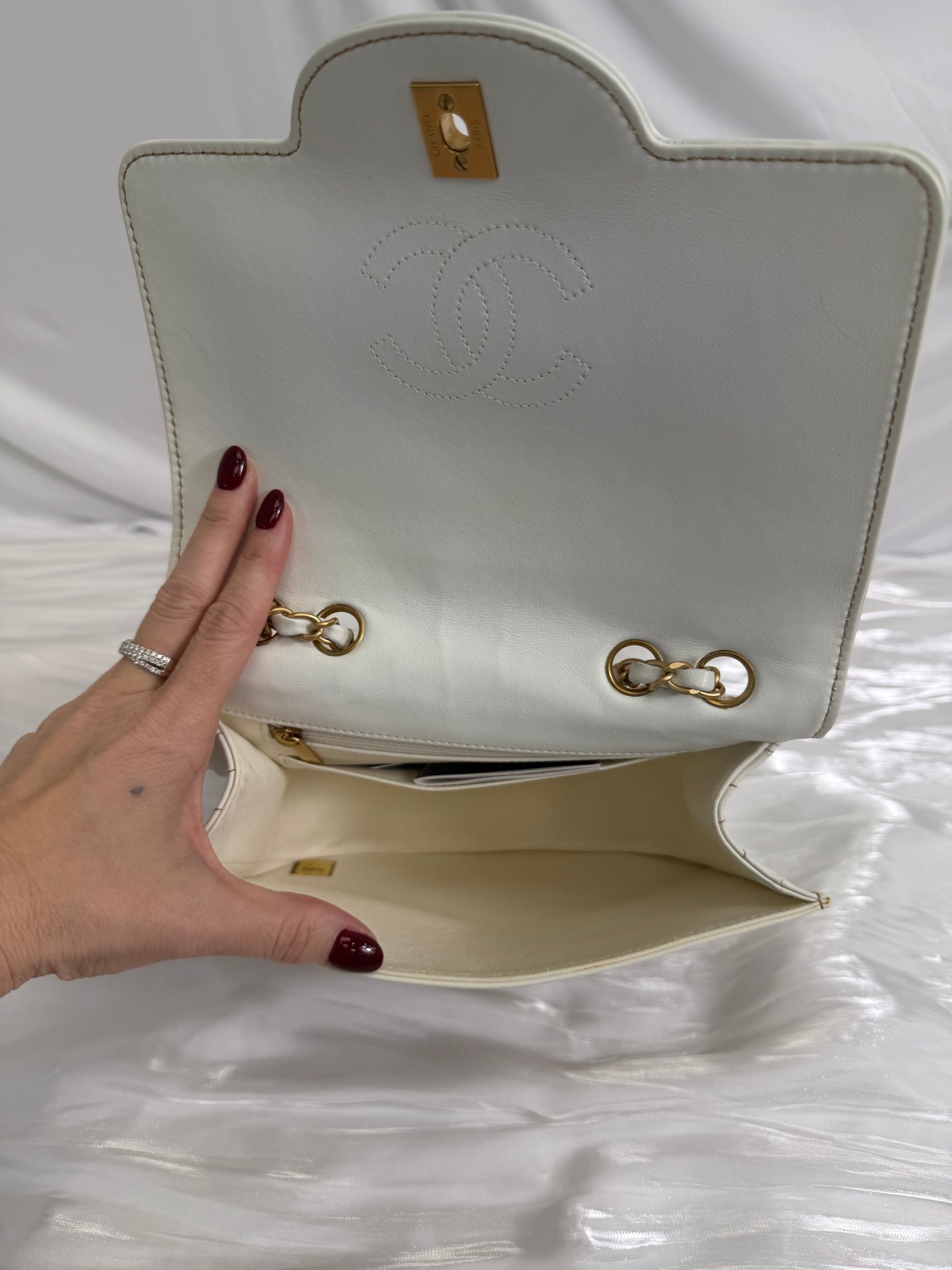 Chanel Ivory Tweed x White Leather Square Flap Bag