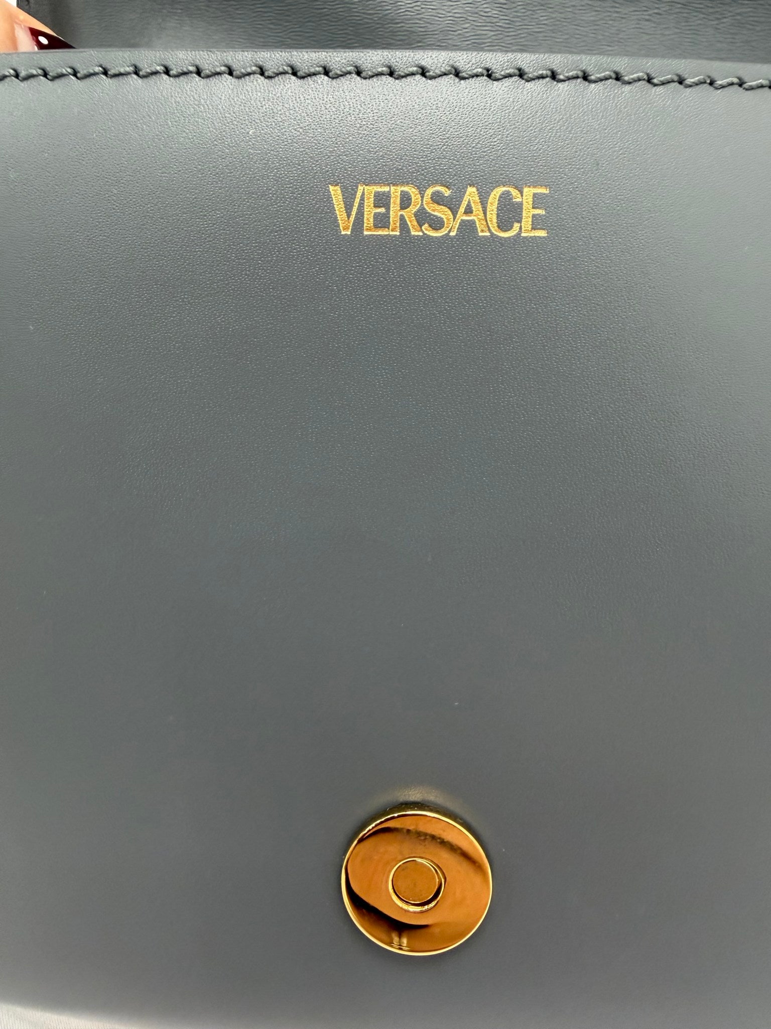 LIKE NEW- Versace Grey Calfskin Medium Greca Goddess Shoulder Bag