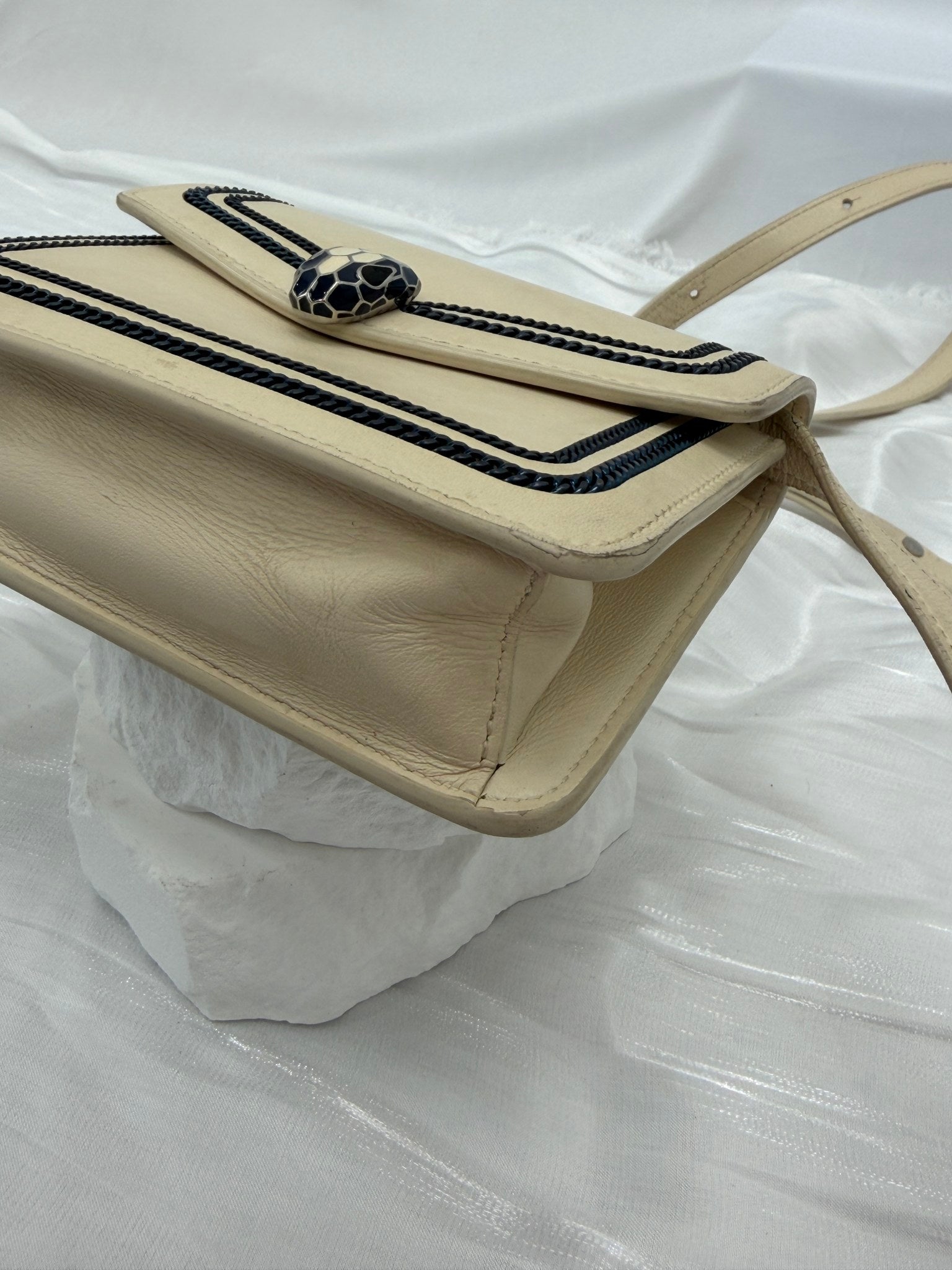 Bvlgari Cream Calfskin Diamond Blast Serpenti Mini Crossbody