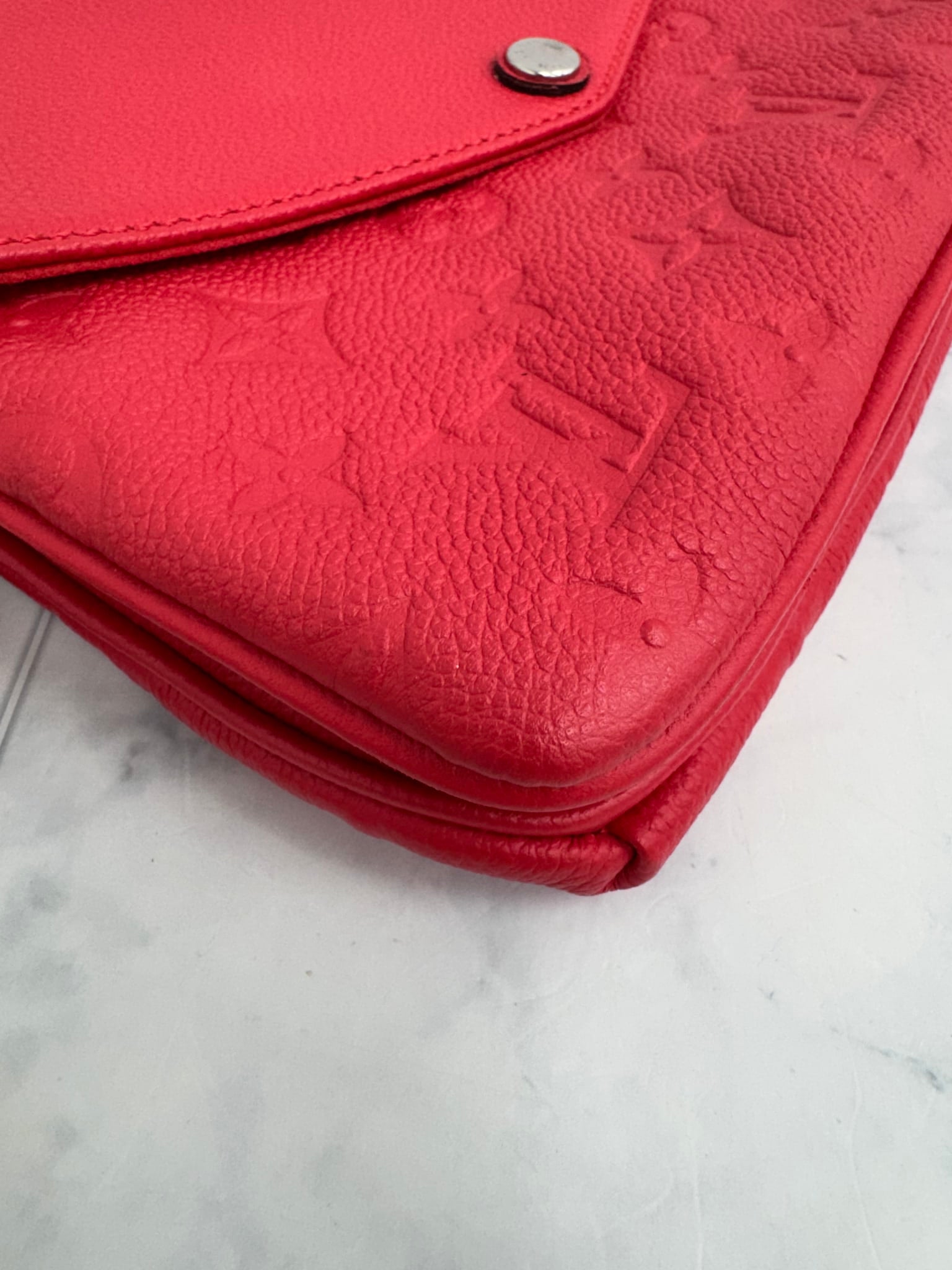 Louis Vuitton Coral Red Monogram Empreinte Leather Twice Bag