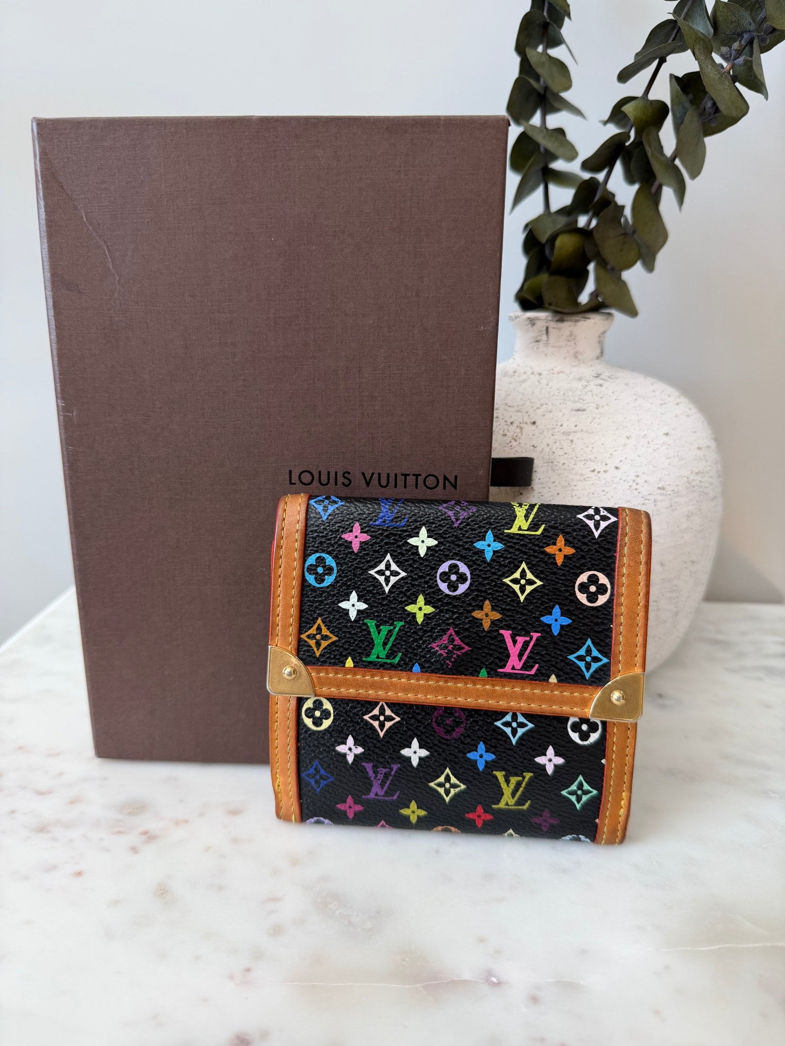 Louis Vuitton Black Multicolor Elise Compact Wallet