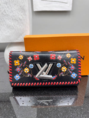 Louis Vuitton Black Multicolor Epi Leather Floral Twist Long Wallet