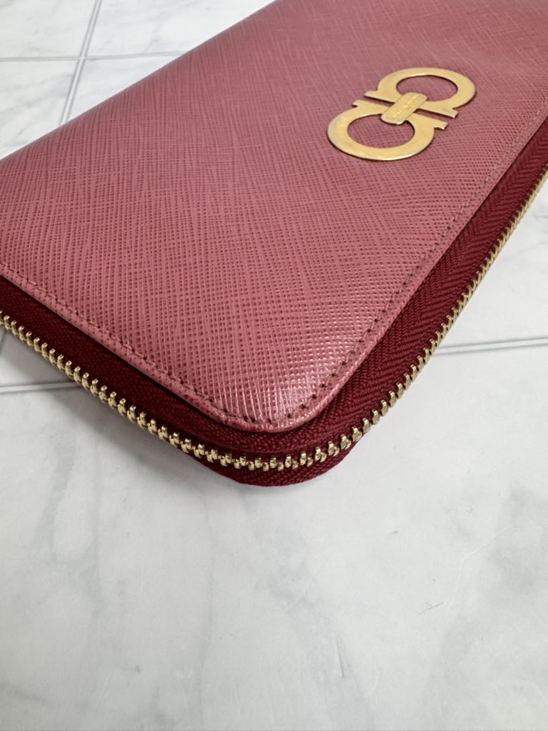 Salvatore Ferragamo Dusty Red Saffiano Leather Long Zippy Wallet