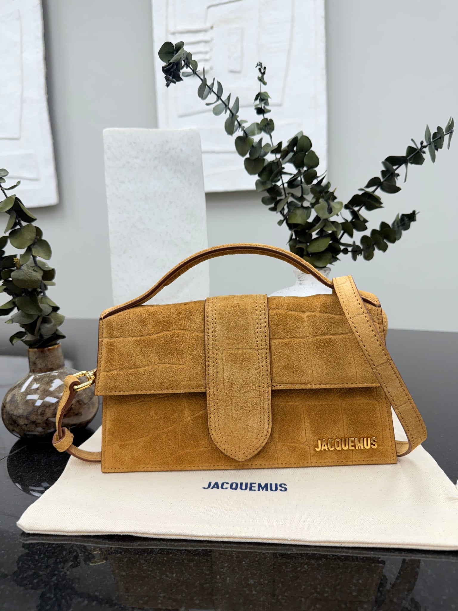 BRAND NEW - Jacquemus Camel Suede Leather Le Grand Bambino Handbag 2Way Handbag