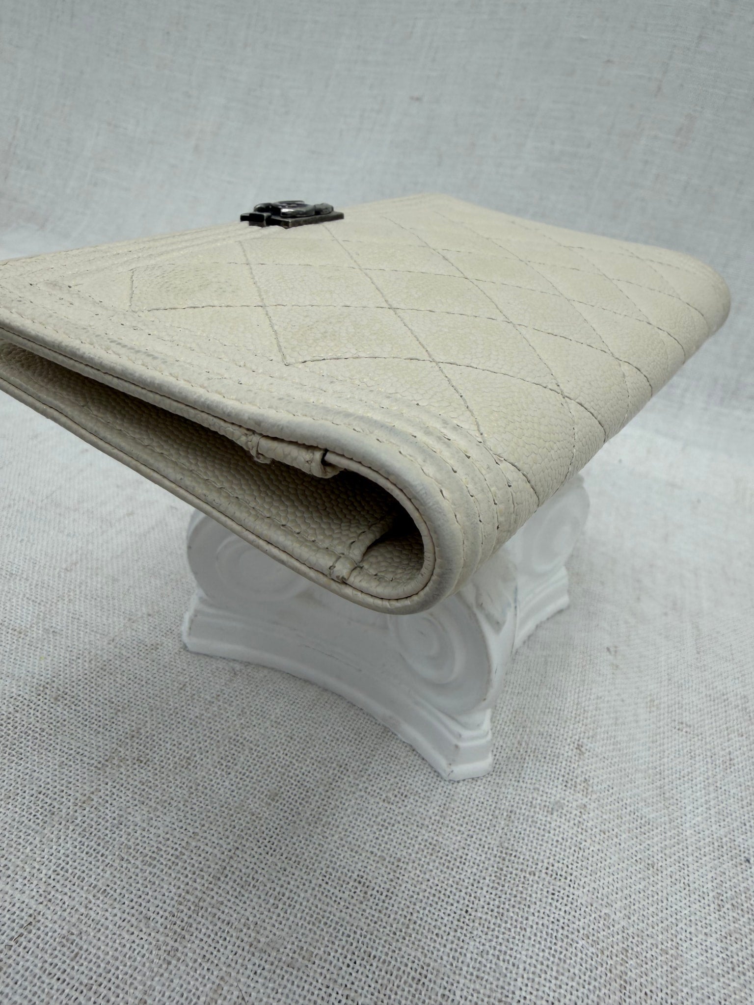 Chanel Ivory Caviar Leather Boy Long Wallet 