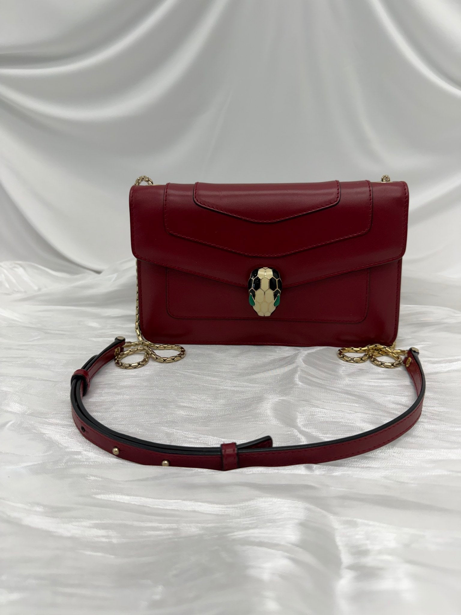Bvlgari Red Leather Small Serpenti Forever Chain Bag
