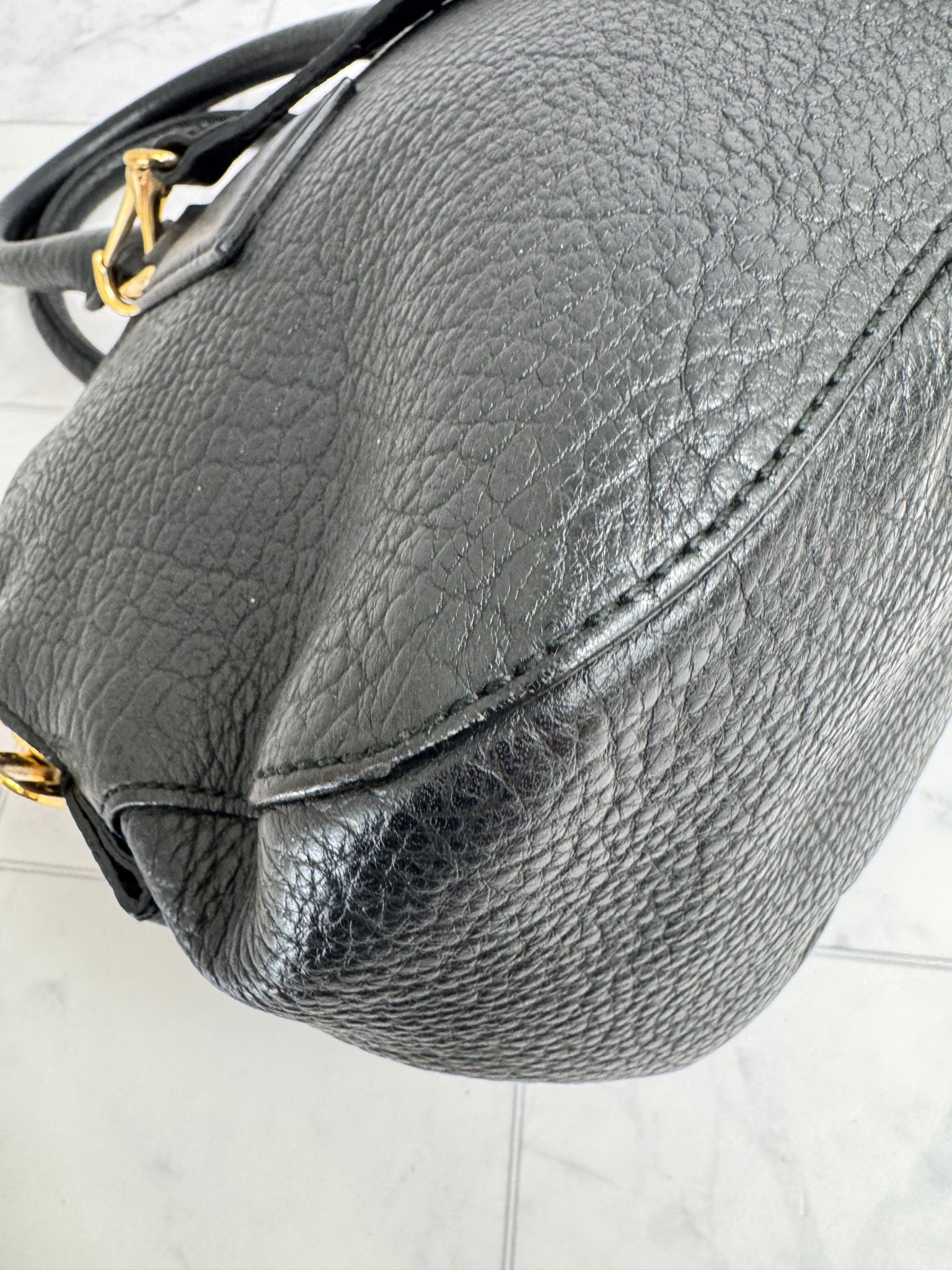 Burberry Black Grained Leather Orchard Heritage Large 2Way Bag