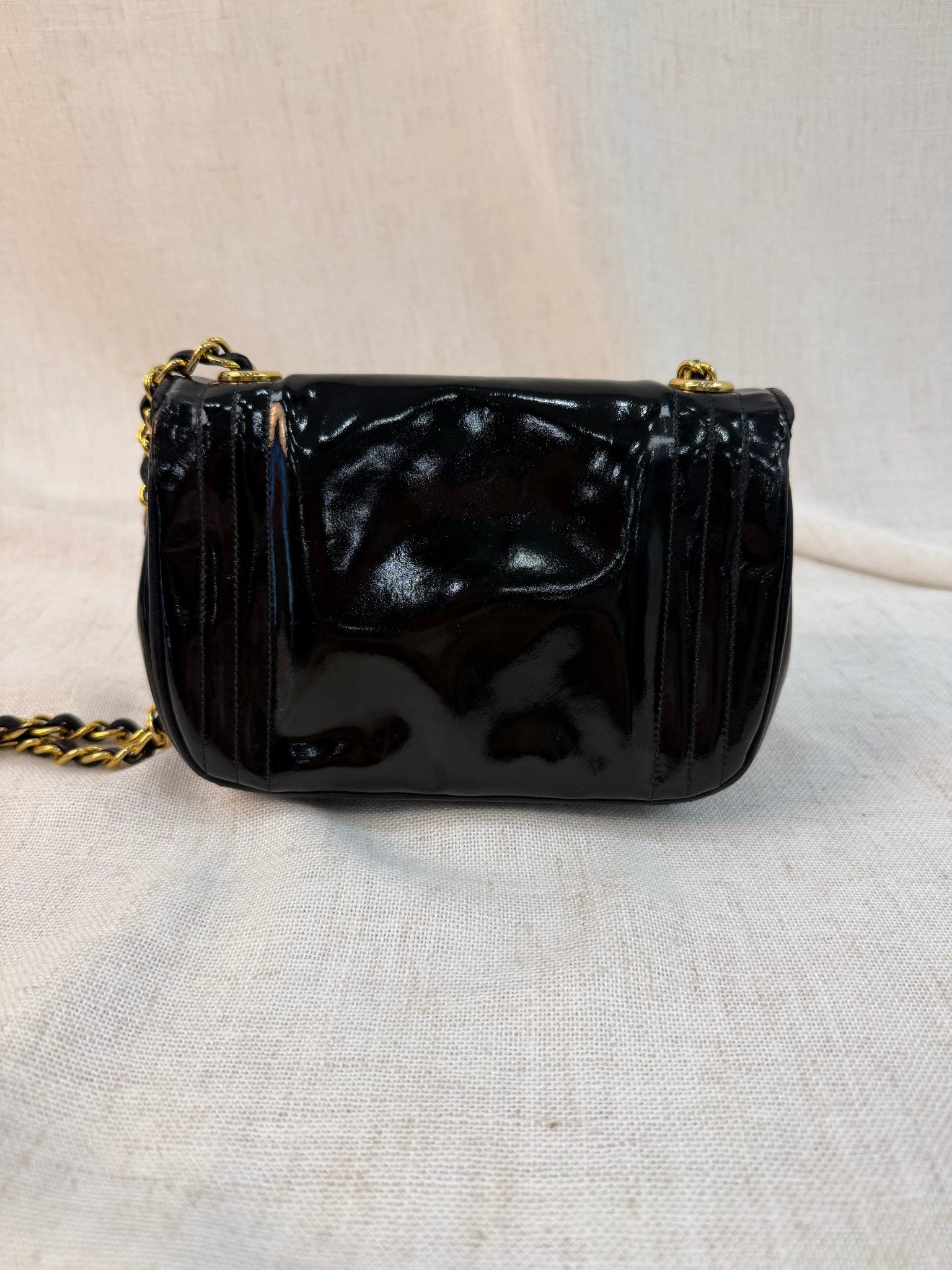 Chanel Black Patent Leather Single Flap Mini Crossbody Bag