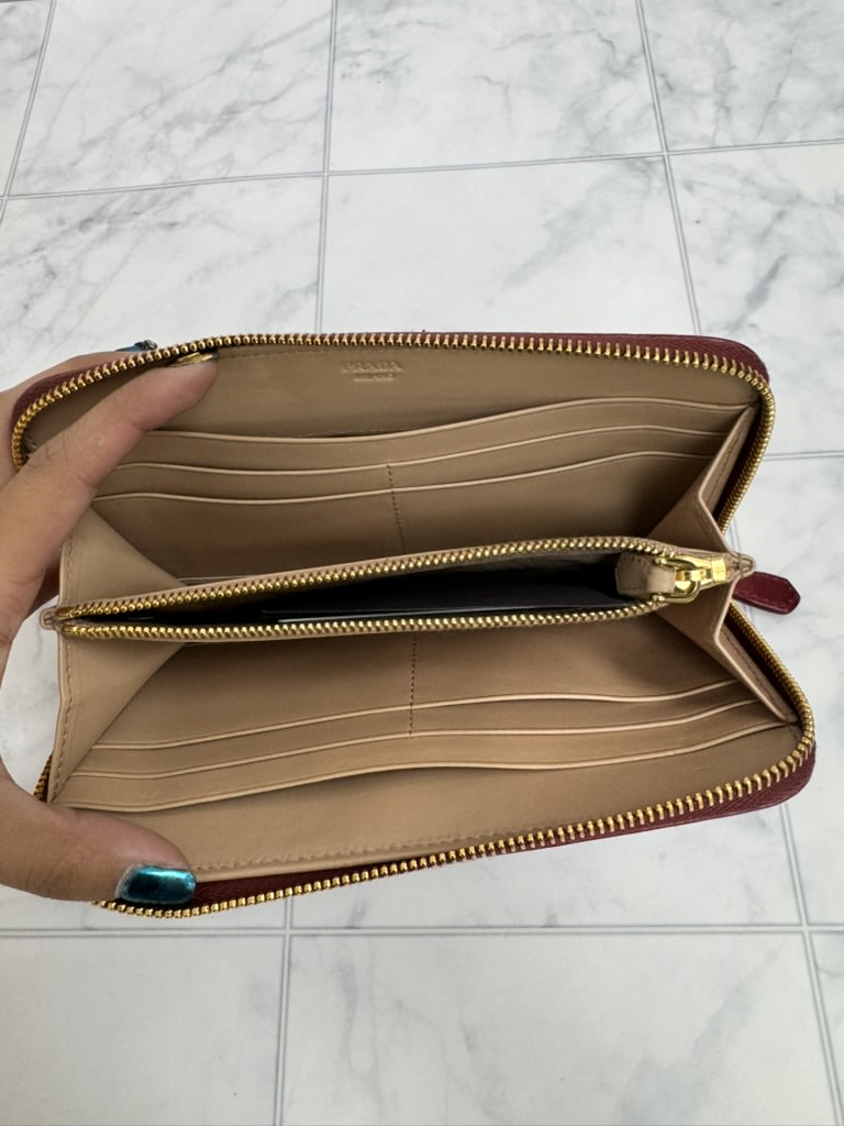 Prada Dark Red Patent Leather Long Zippy Wallet
