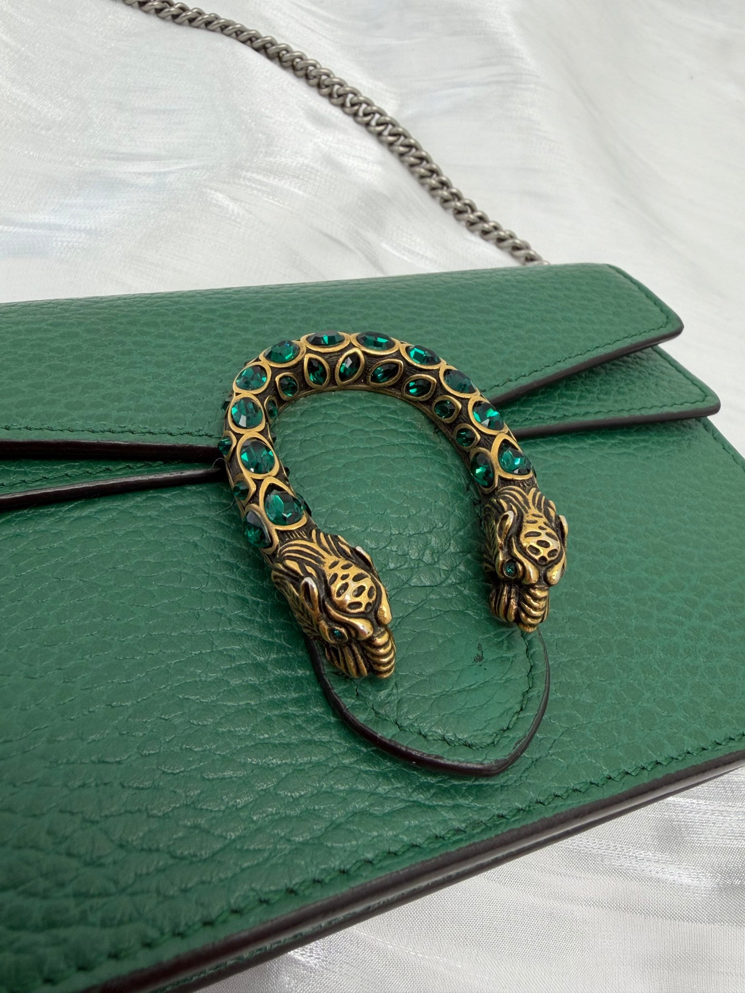 Gucci Emerald Green Grained Leather Super Mini Dionysus Bag