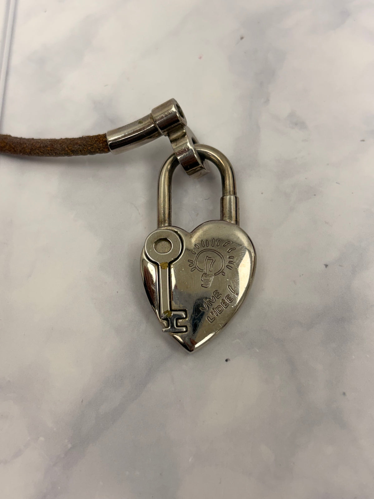 Hermes Silver Tone Vive L Dee Heart Padlock Choker