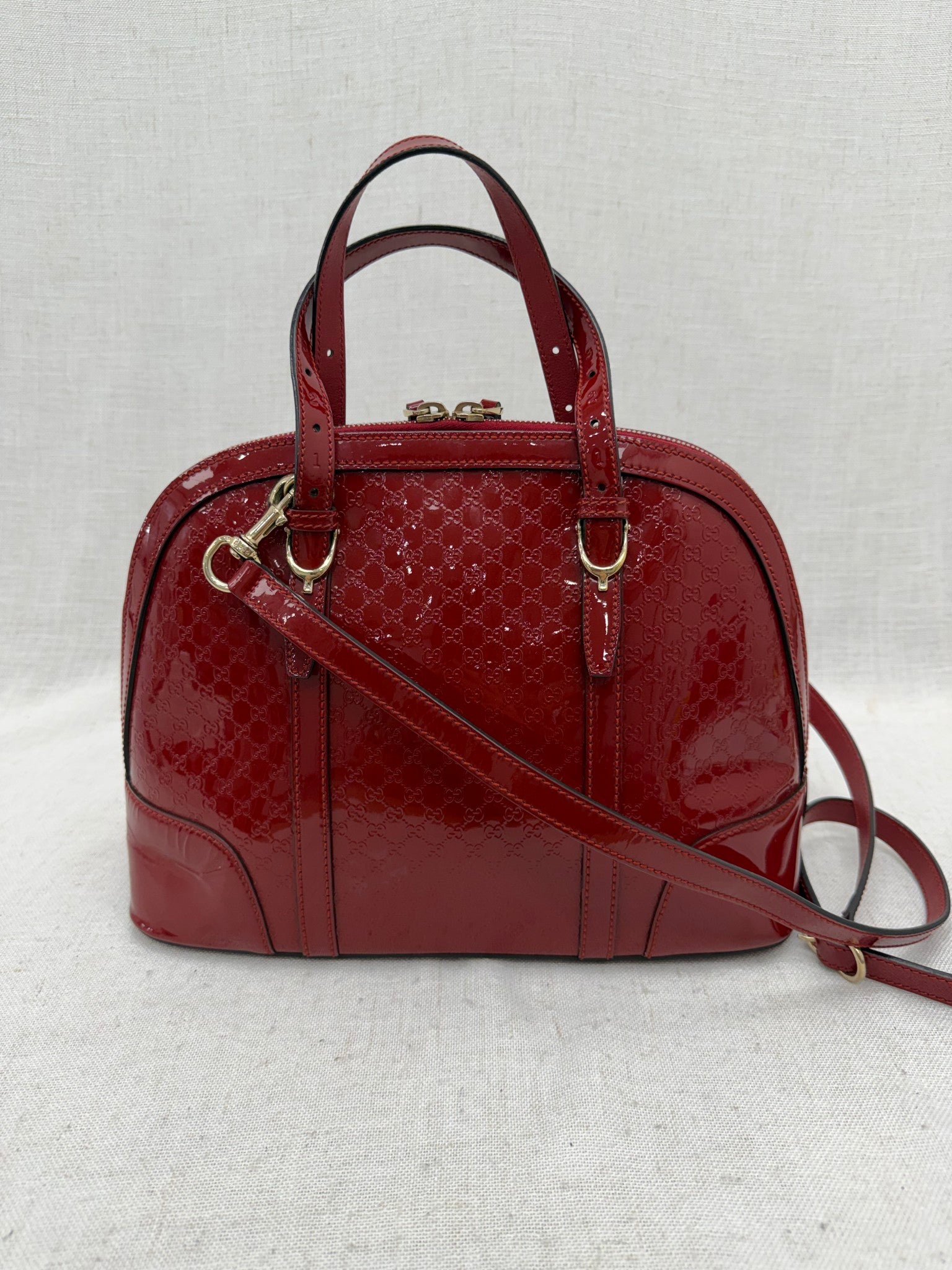 Gucci Red Microguccissima Patent Leather Small Dome Two Way Bag