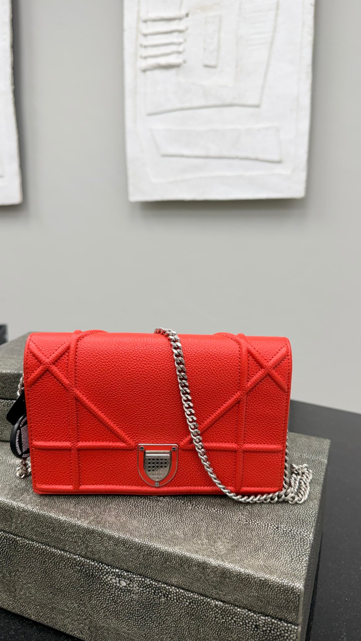 Christian Dior Orange Grained Leather Wallet On A Chain 