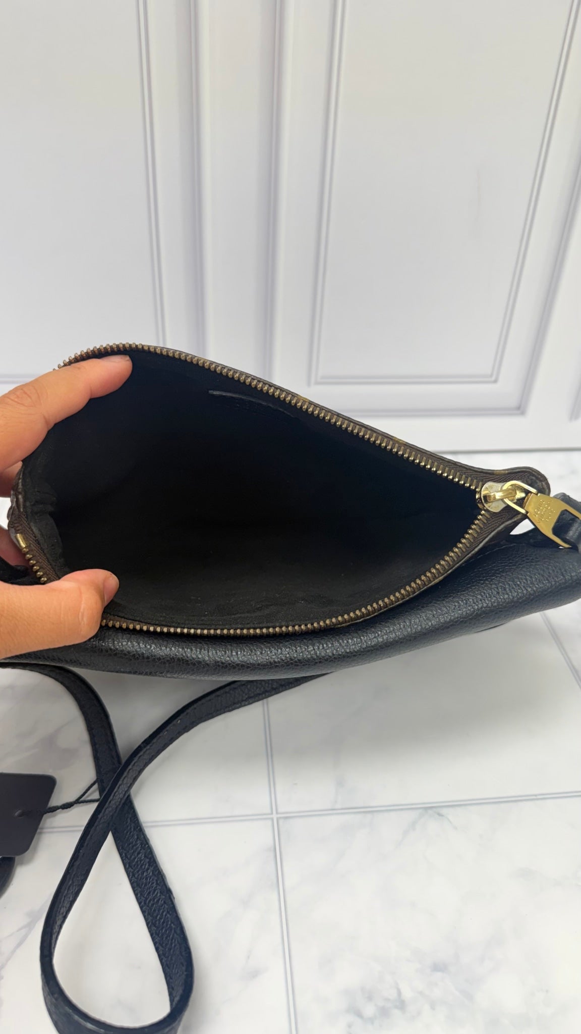 Louis Vuitton Monogram Black Leather Twice Pochette Crossbody Bag 