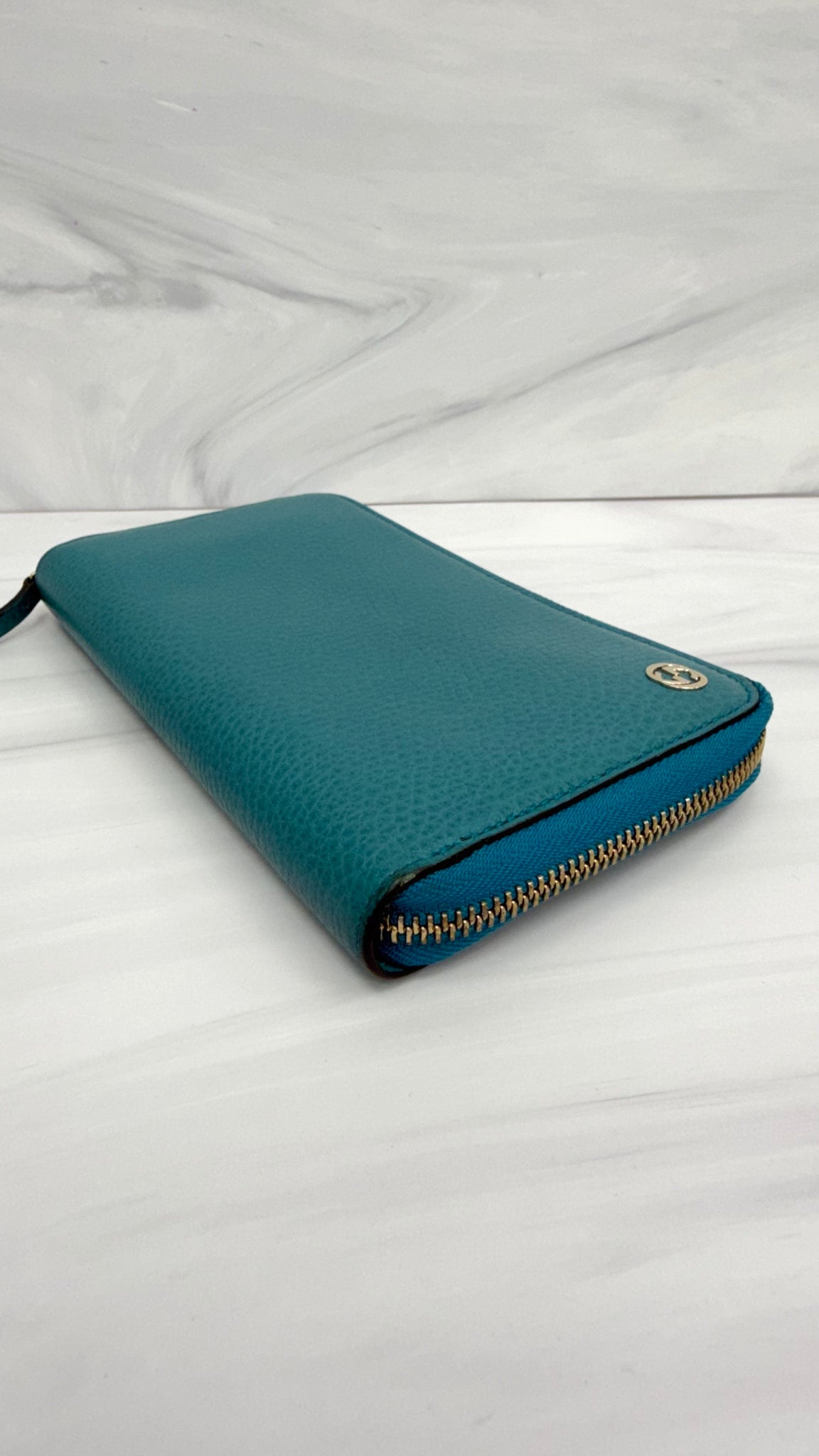 Gucci Blue Leather Long Zippy Wallet
