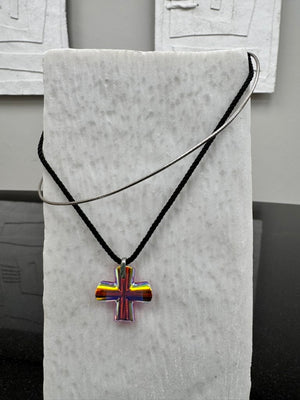 Baccarat Pink Crystal Cross Pendant And Silver Necklace