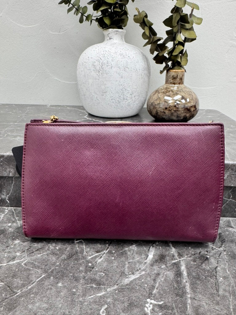 Salvatore Ferragamo Dark Purple Saffiano Leather Vara Bow Mini Chain Shoulder Bag