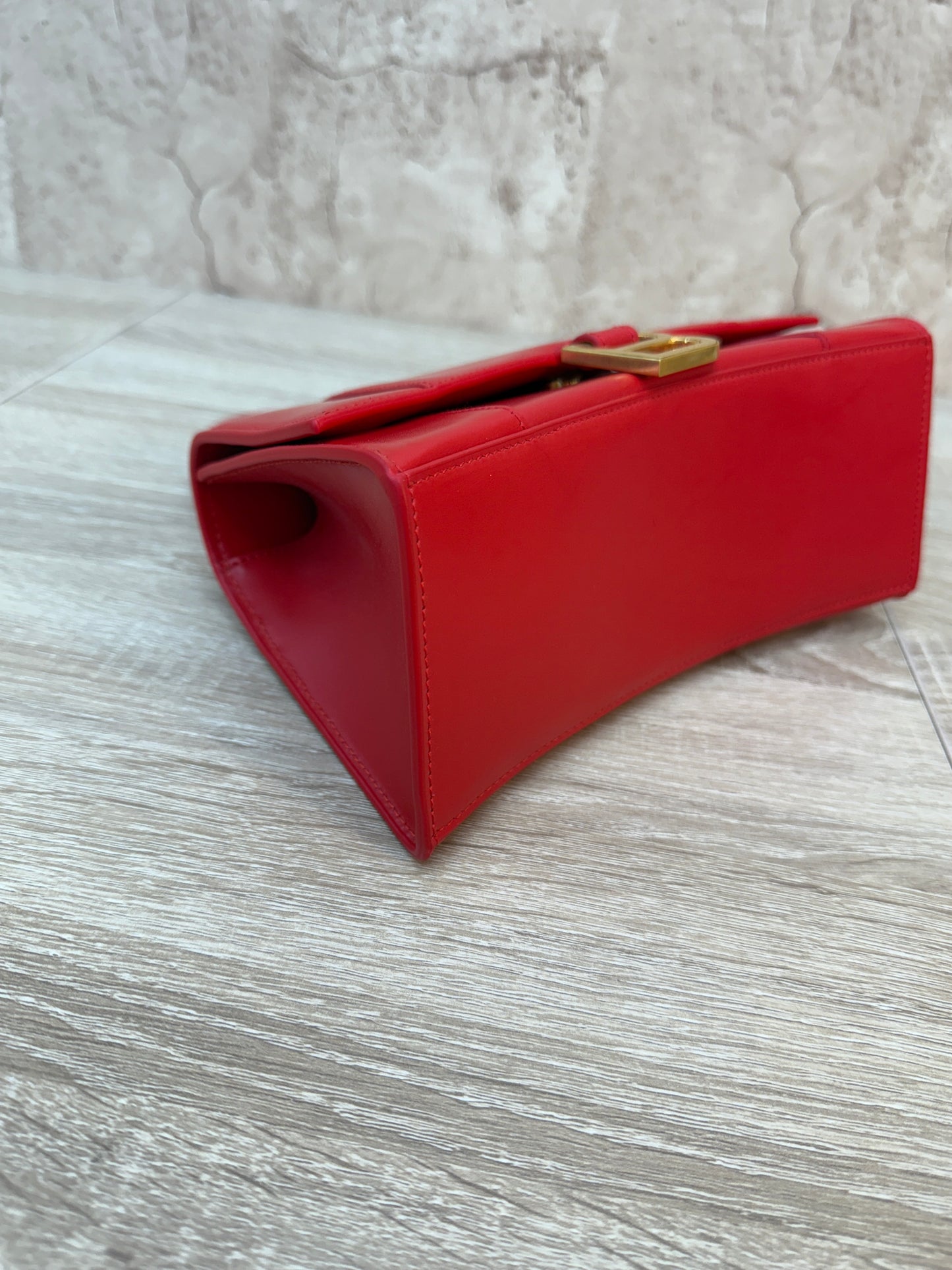 Balenciaga Red Calfskin Small Hourglass Top Handle Bag