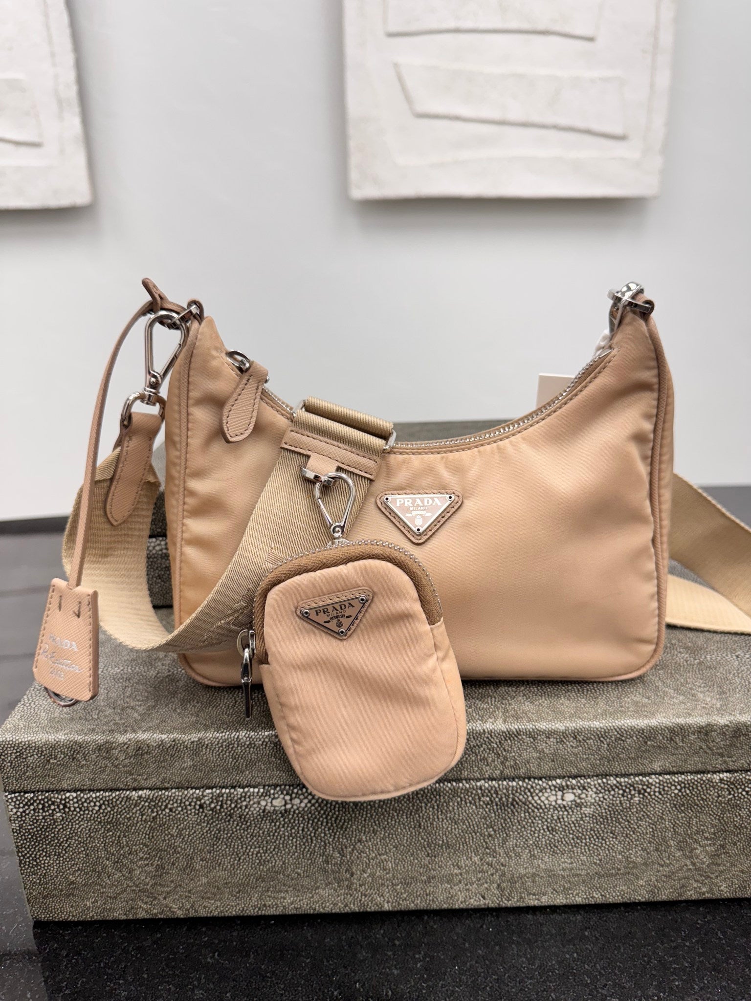 Prada Beige Nylon Re-Edition 2005 Crossbody Bag