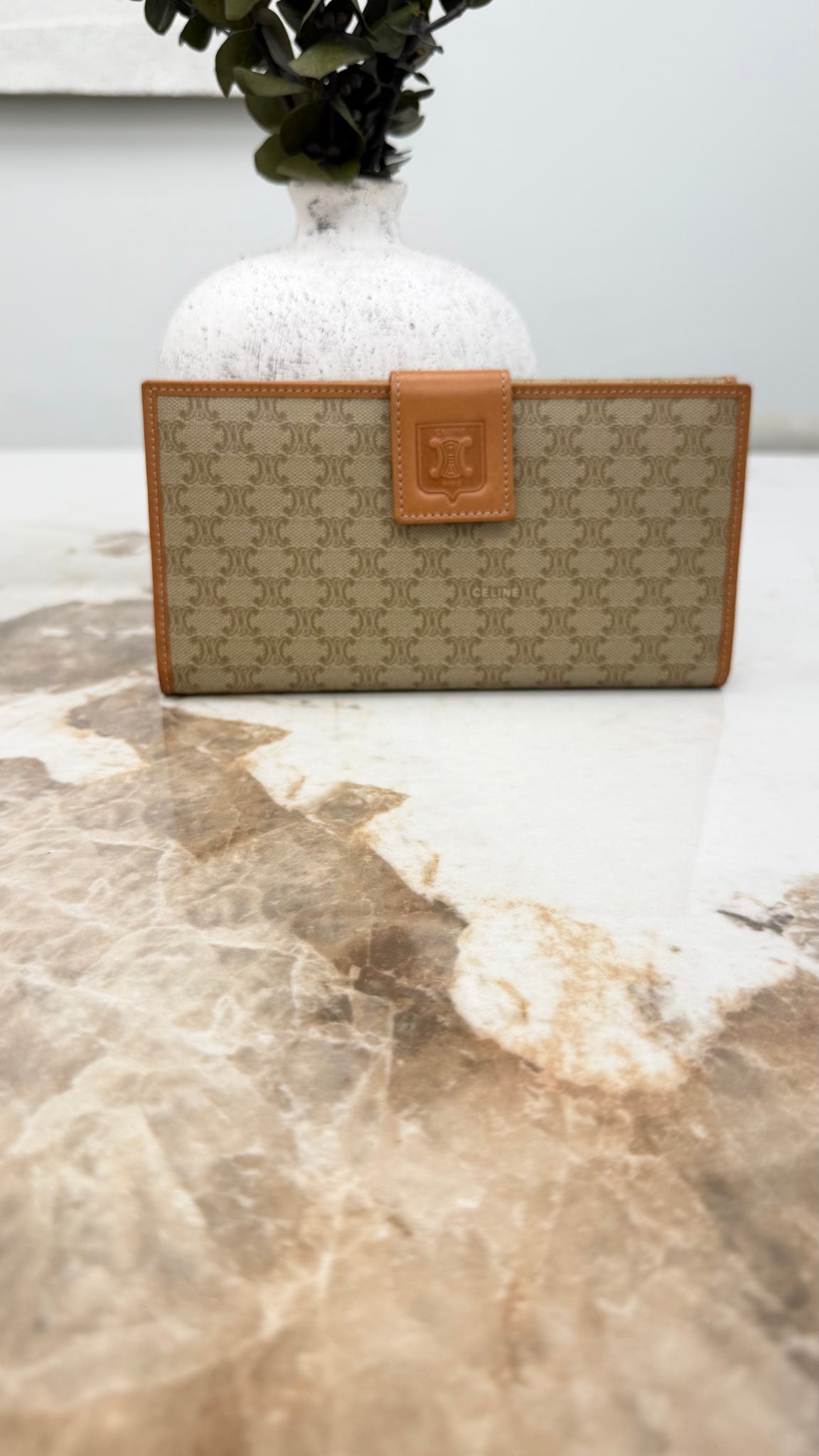 Celine Beige Macadam Coated Canvas Long Wallet