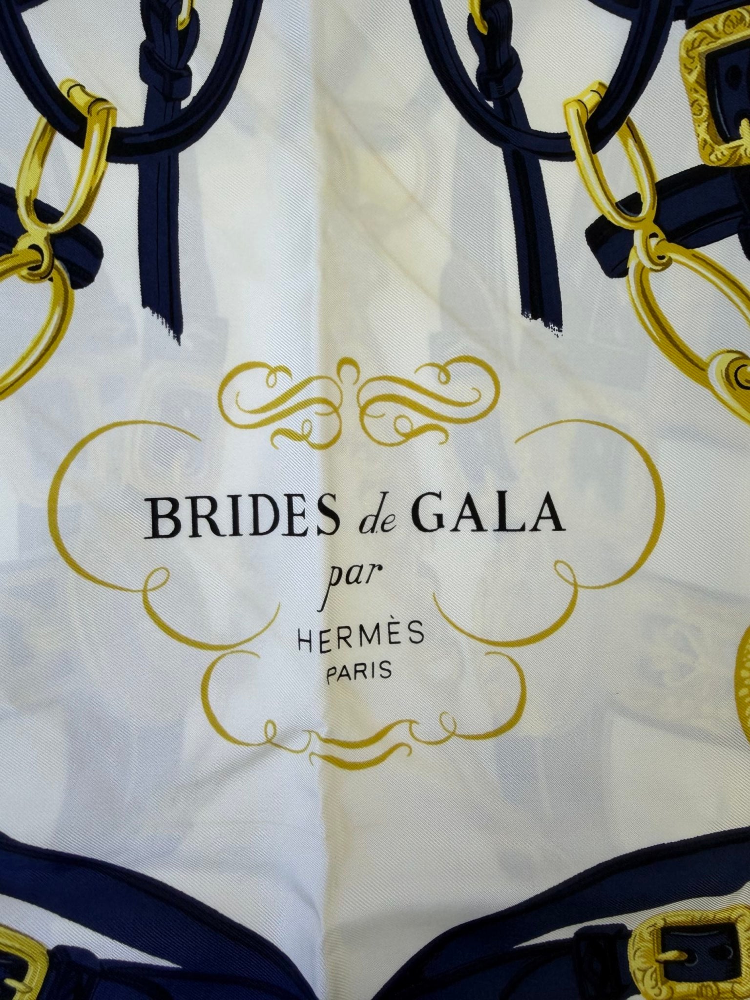 Hermes Navy And White Silk Scarf