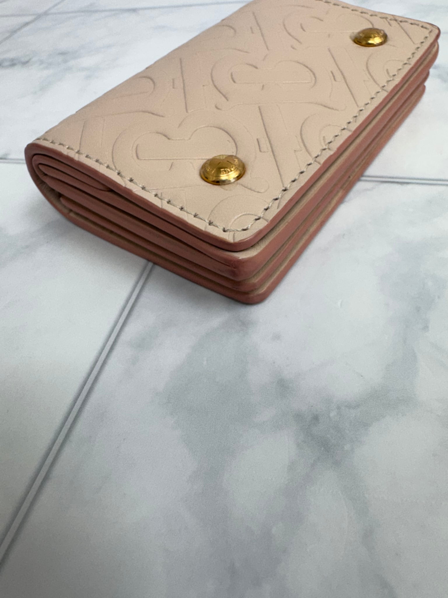 Burberry Pink Monogram Embossed Leather Compact Wallet