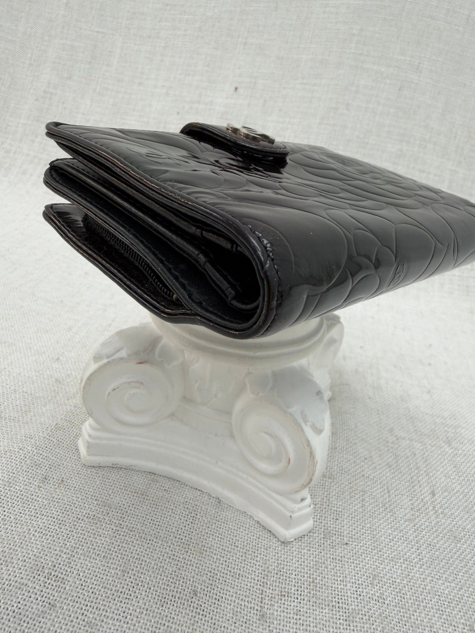 Chanel Black Patent Leather Cameilla Compact Wallet