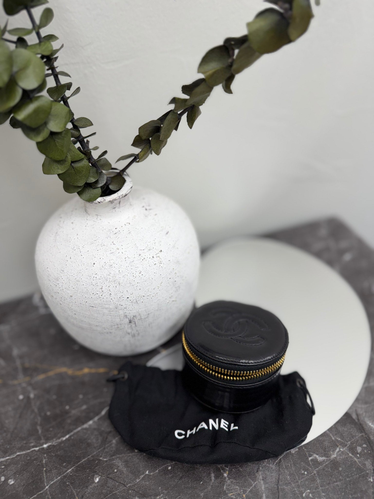 Chanel Black Lambskin Leather Jewelry Case