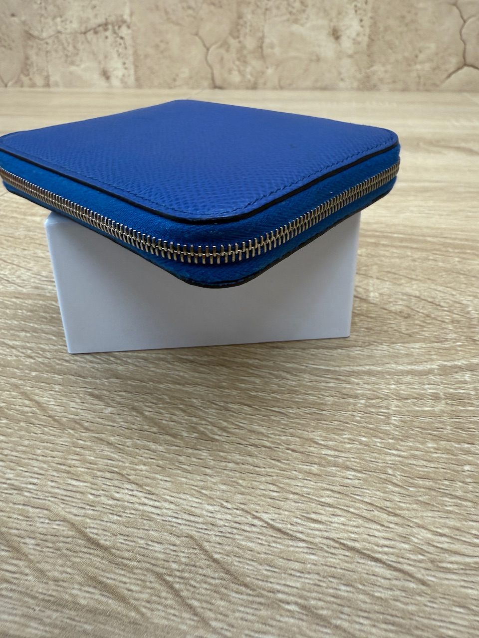 Hermes Blue Epsom Leather Azap Compact Zippy Wallet