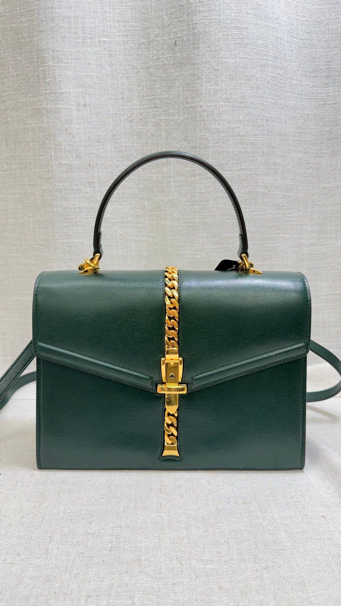 Gucci Forest Green Leather Sylvie 1969 Small Top Handle Bag 