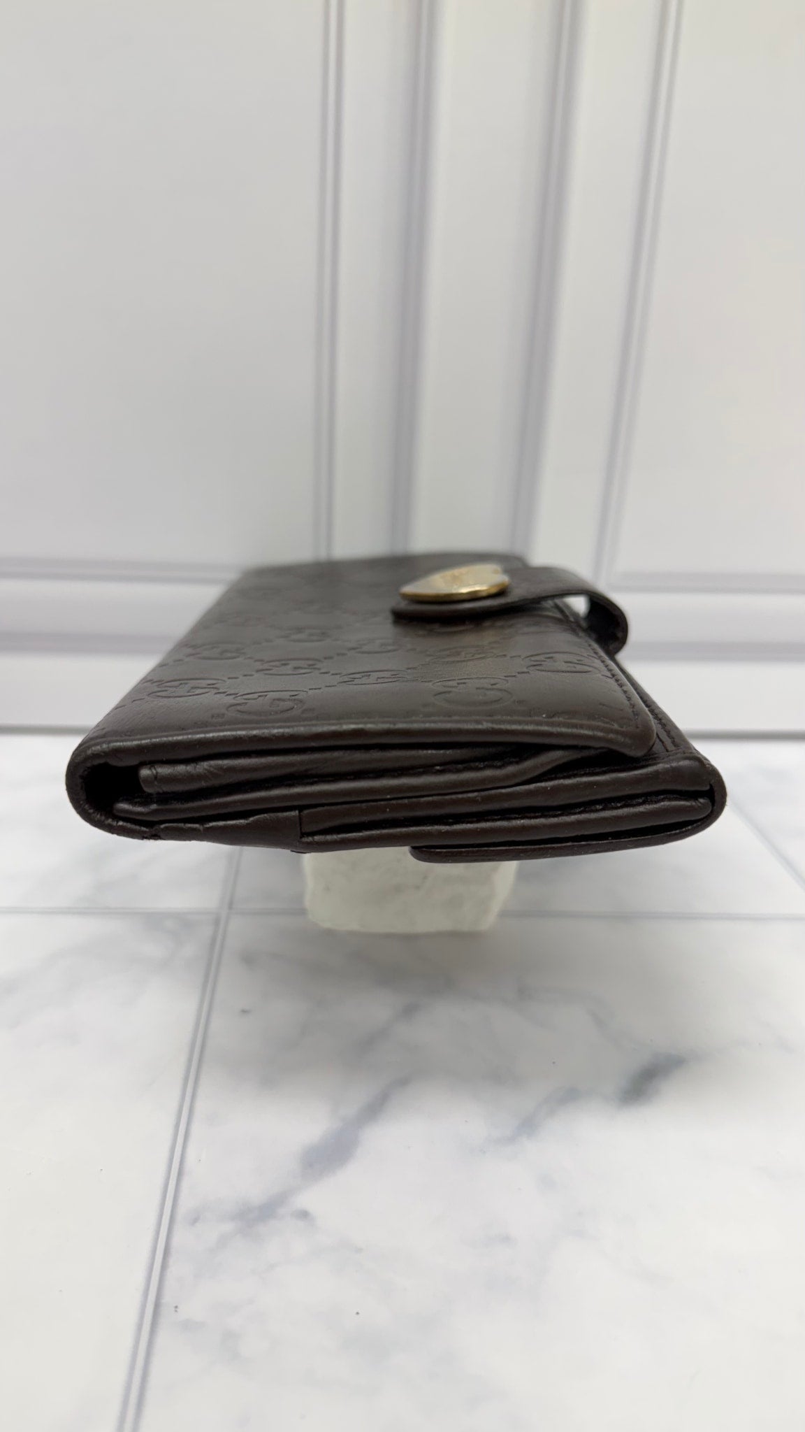 Gucci Brown Leather Guccissima Heart Continental Wallet 