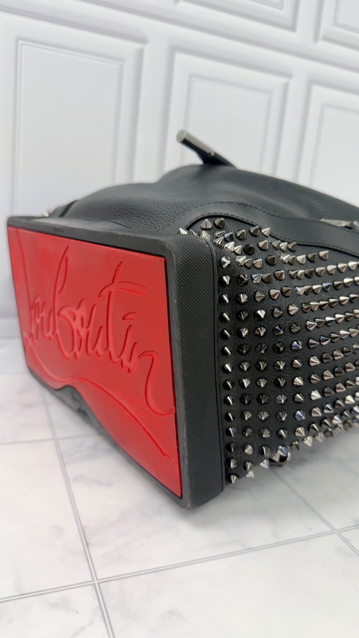 Christian Louboutin Black Leather Explorafunk Spike Backpack 