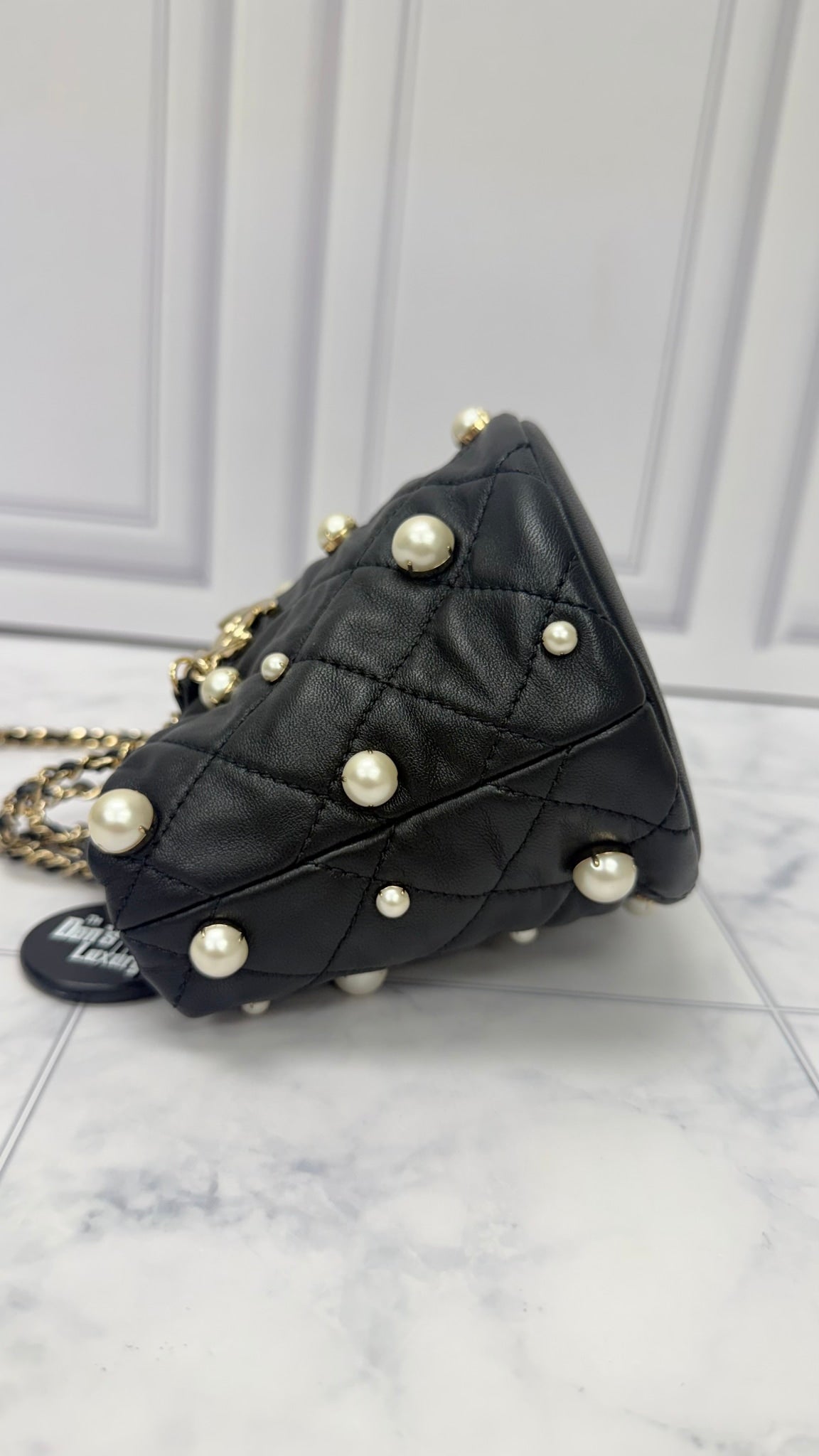 Chanel Black Quilted Lambskin Pearl Mini Bucket Bag  