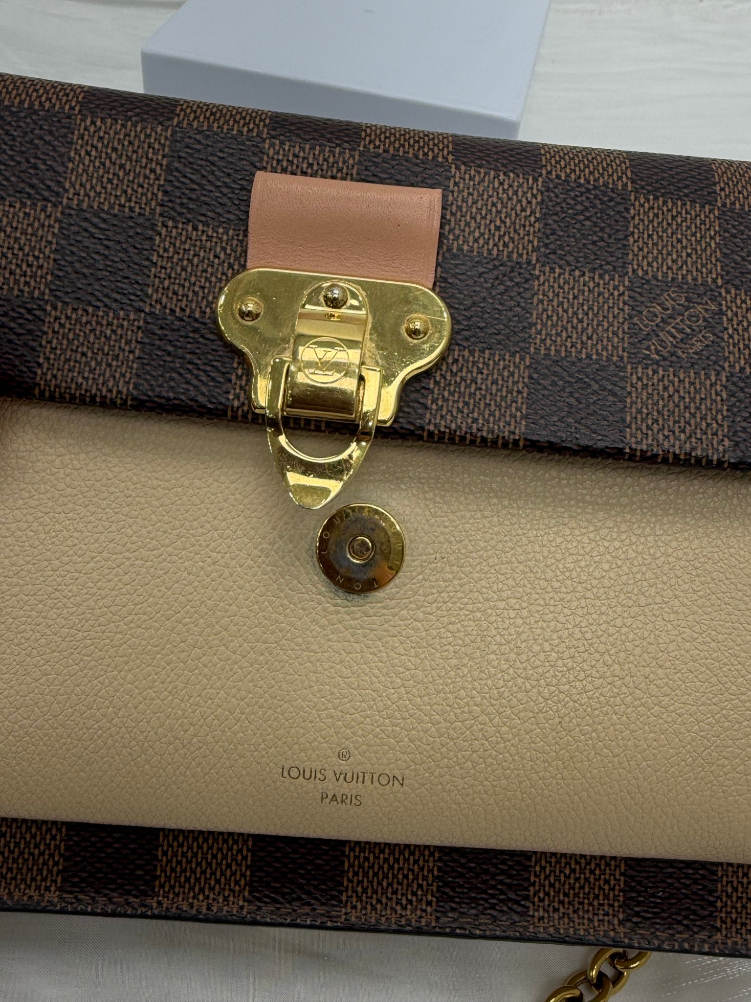 Louis Vuitton Damier Ebene & Beige Vavin Chain Wallet