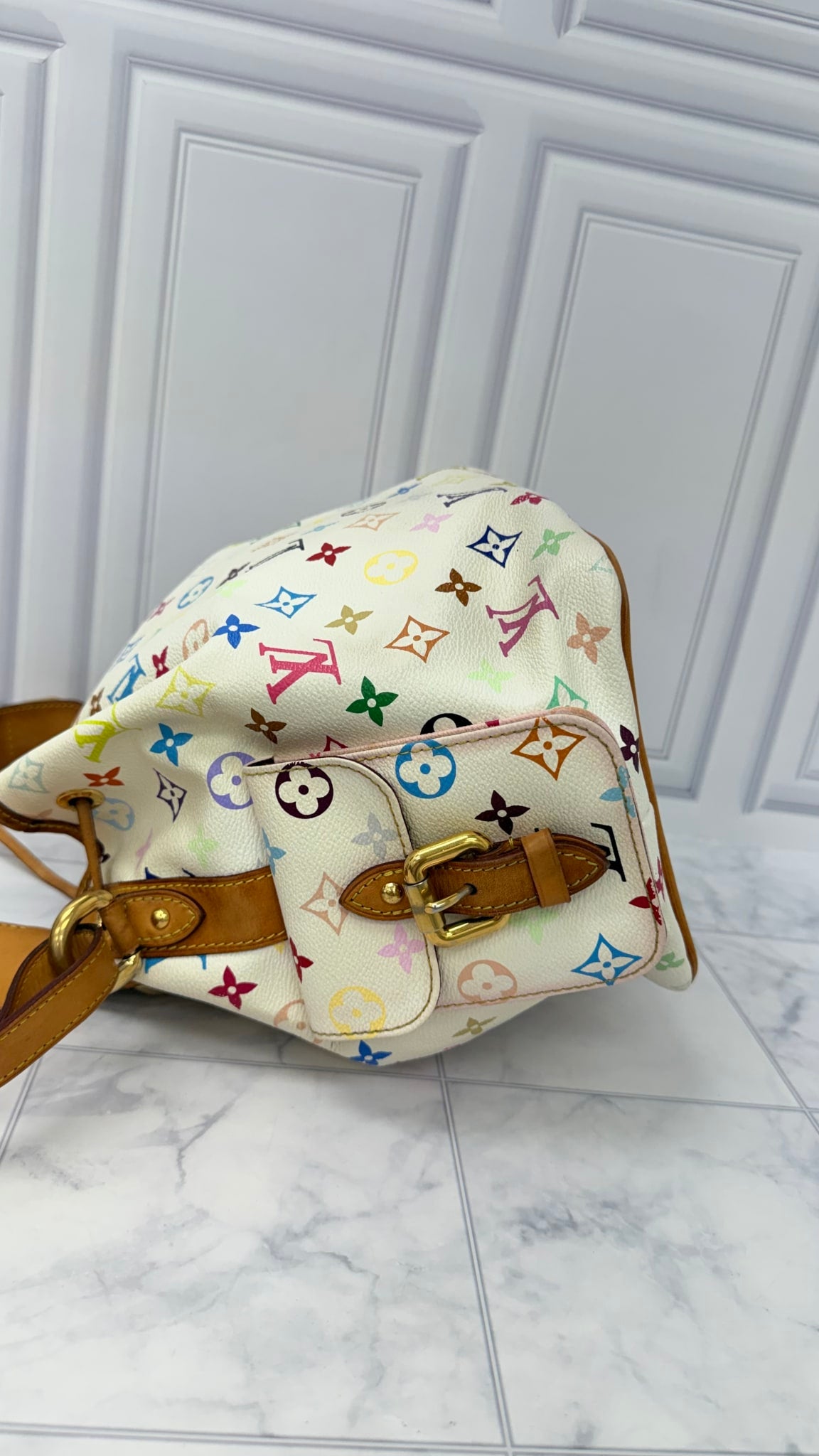 Louis Vuitton White Multicolor Monogram Petit Noe Bucket Shoulder Bag 