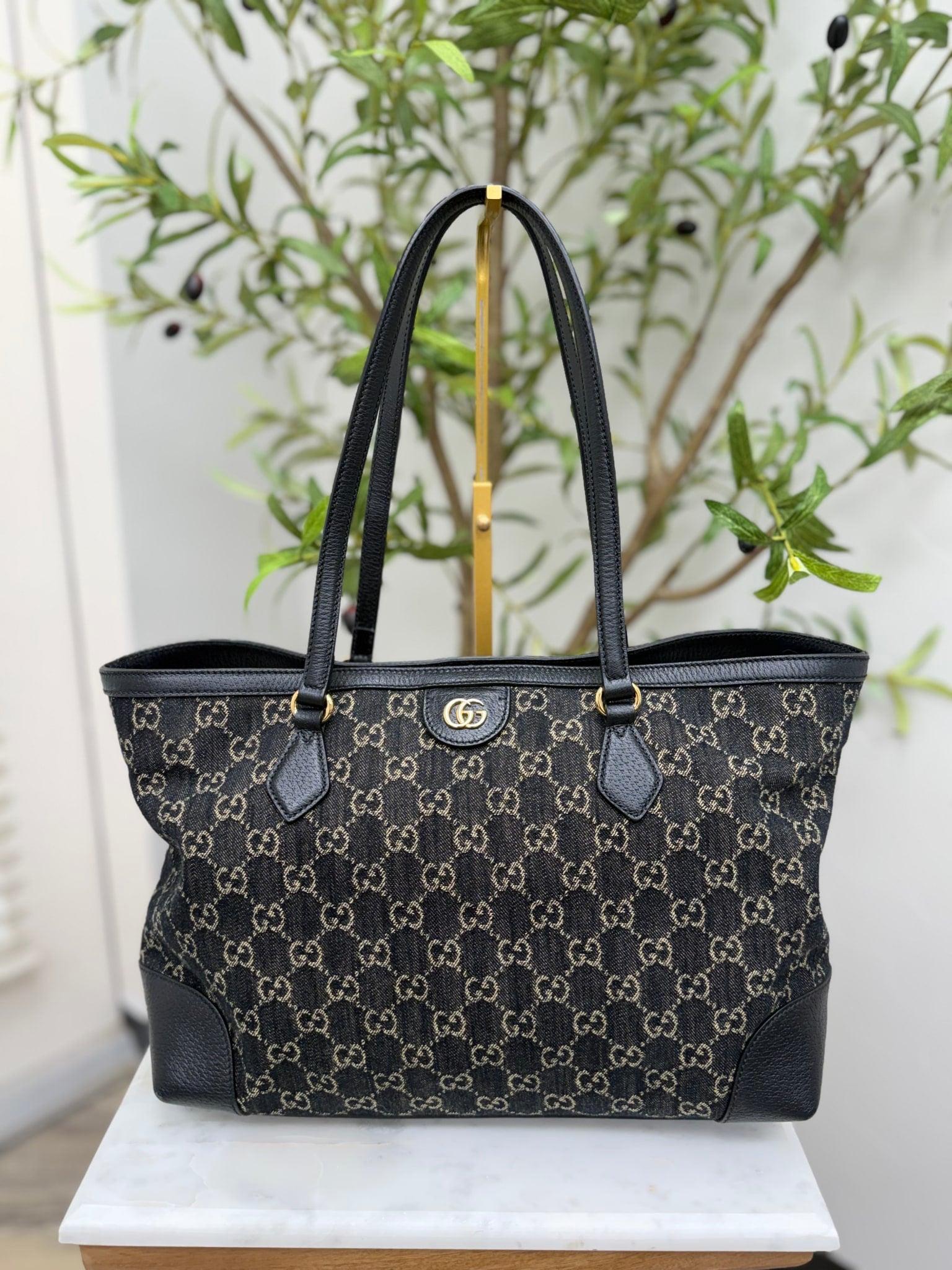 Gucci GG Black Denim Ophidia Medium Tote