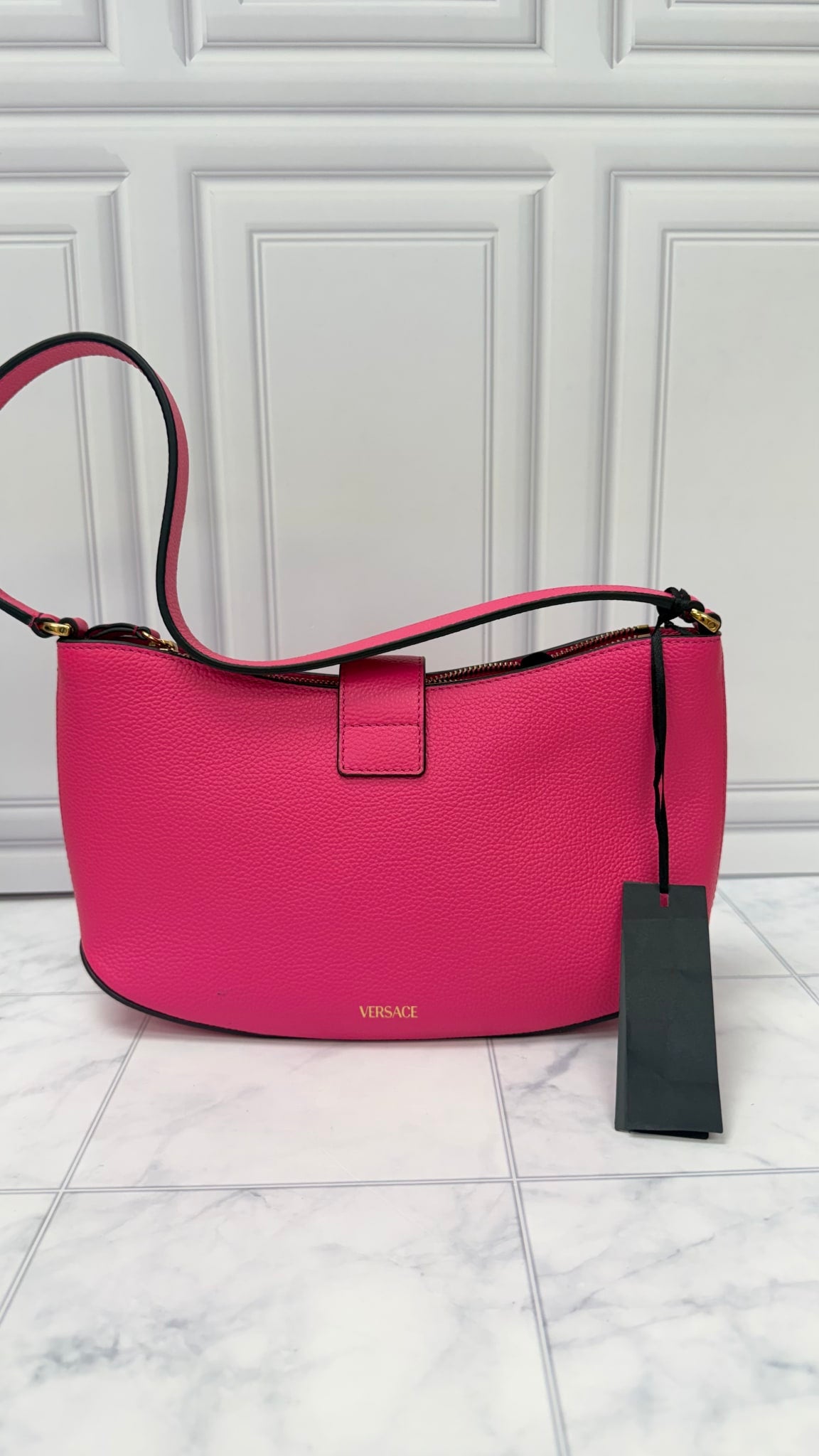 Versace Hot Pink Grained Leather Shoulder Bag 