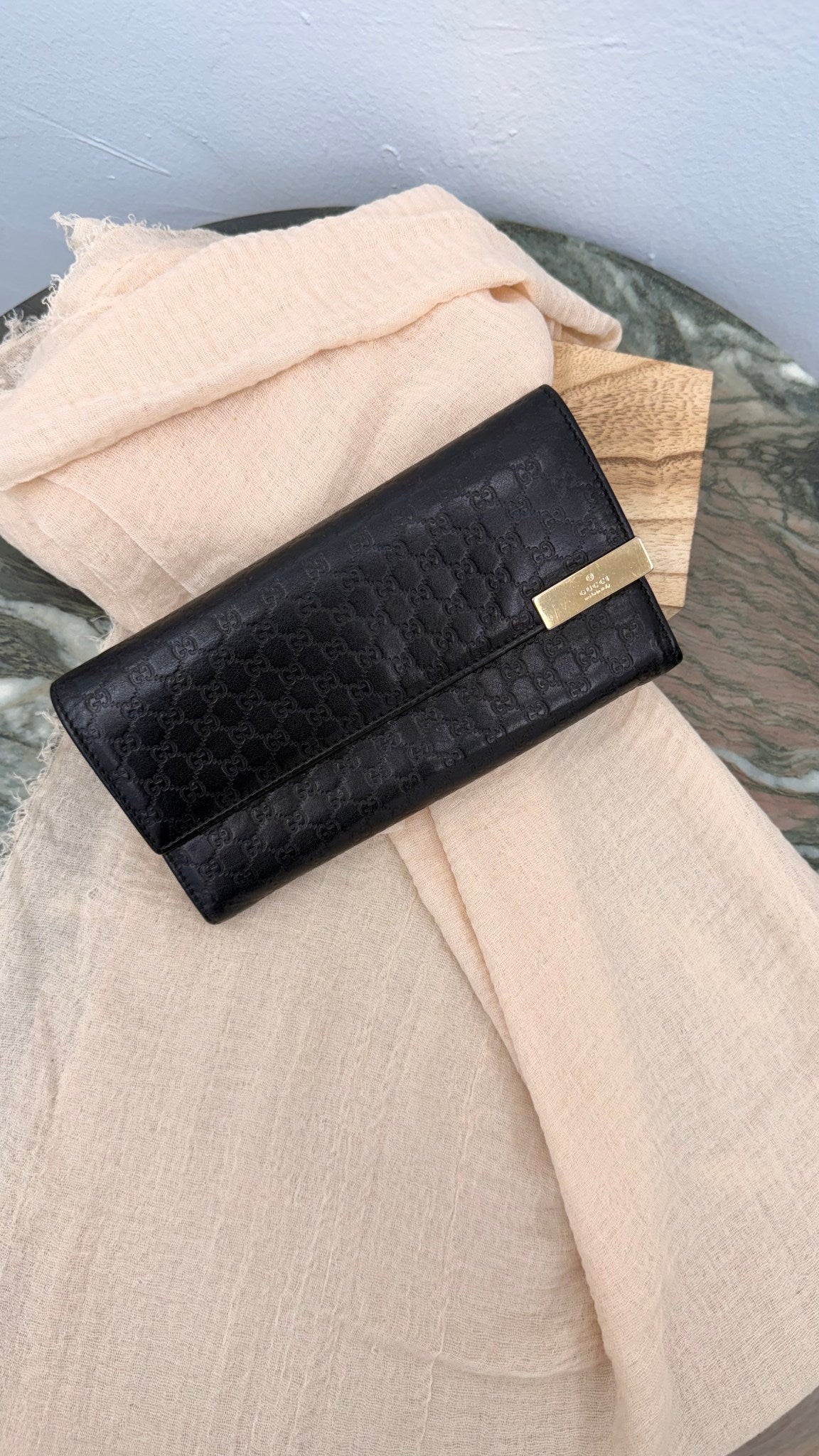 Gucci Black Guccissima Leather Long Wallet 