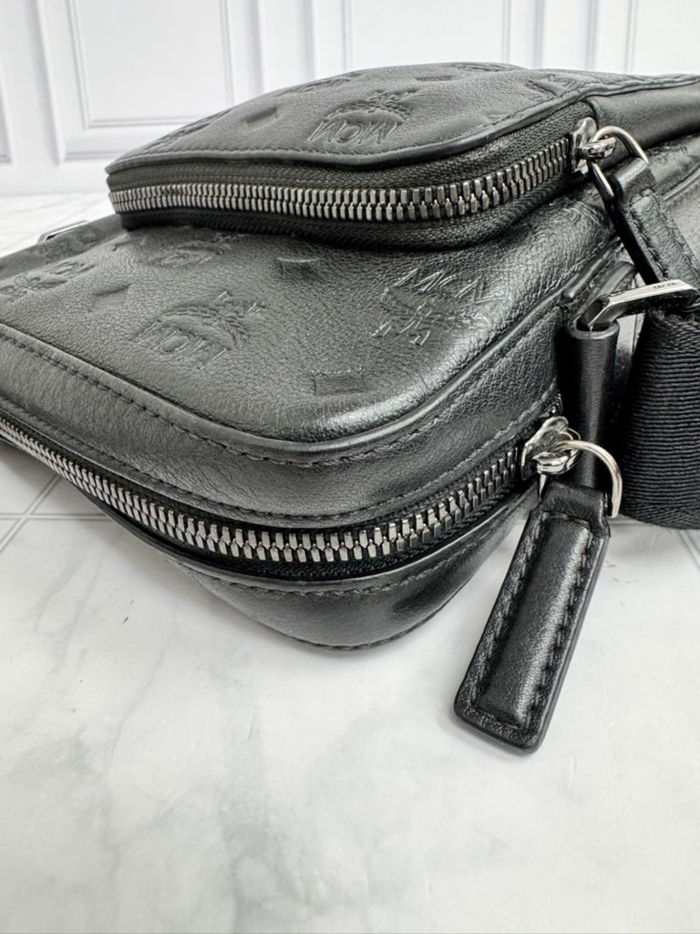 MCM Black Embossed Visetos Leather Klassic Crossbody Bag