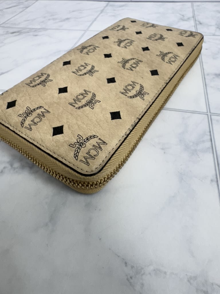 MCM Beige Visetos Monogram Leather Zippy Wallet