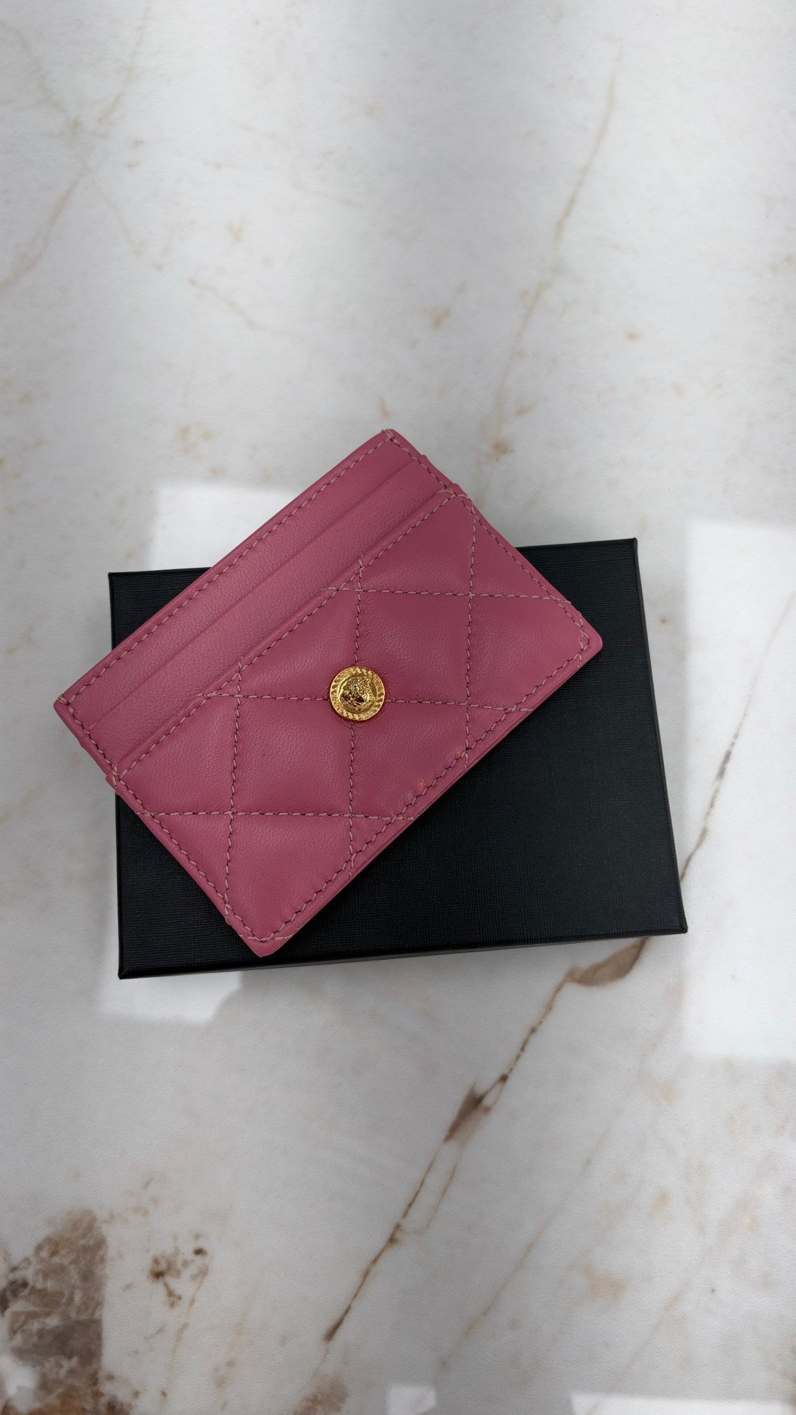 BRAND NEW- Versace Pink Quilted LEather Medusa Card Case