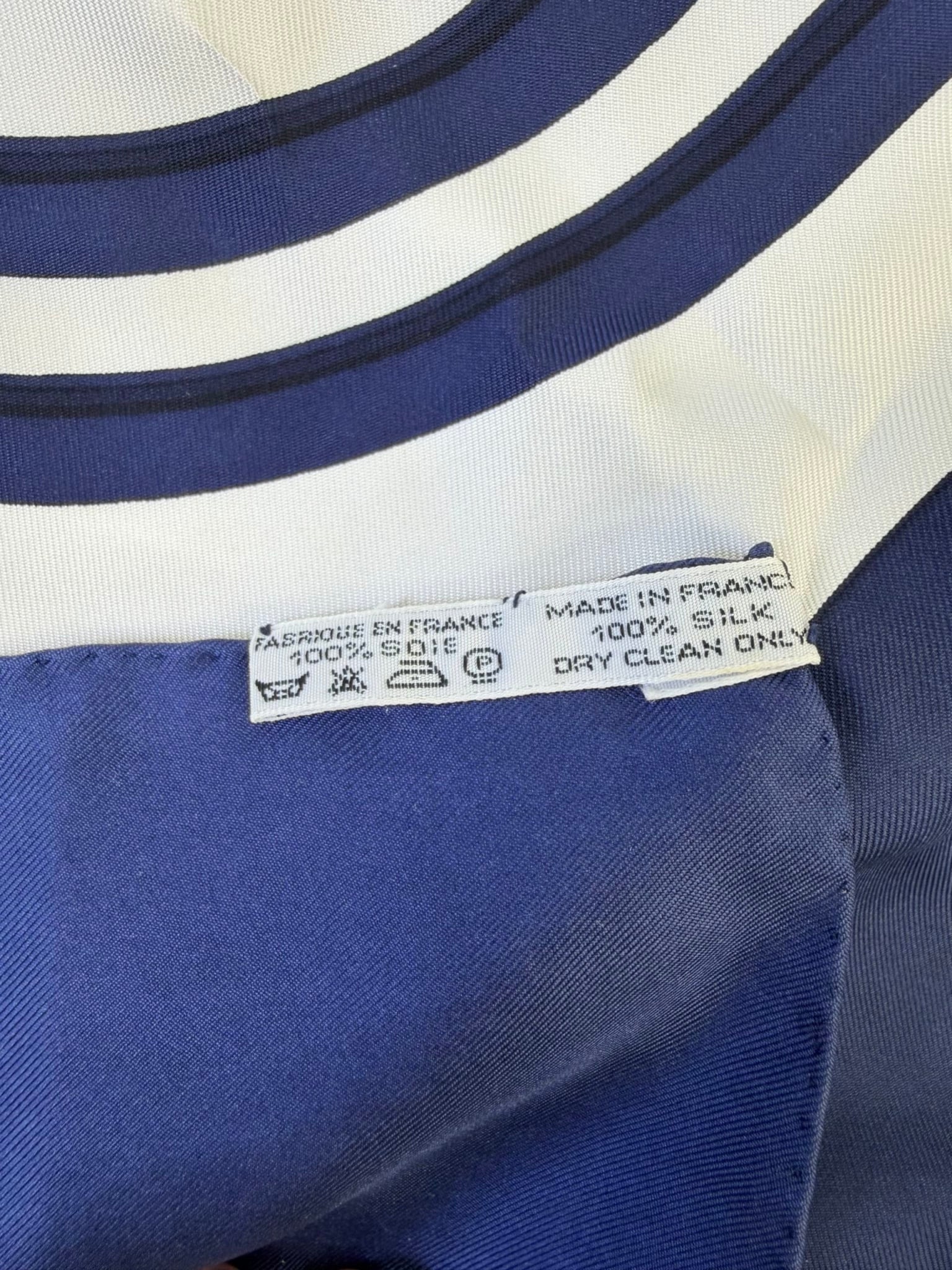 Hermes Navy And White Silk Scarf