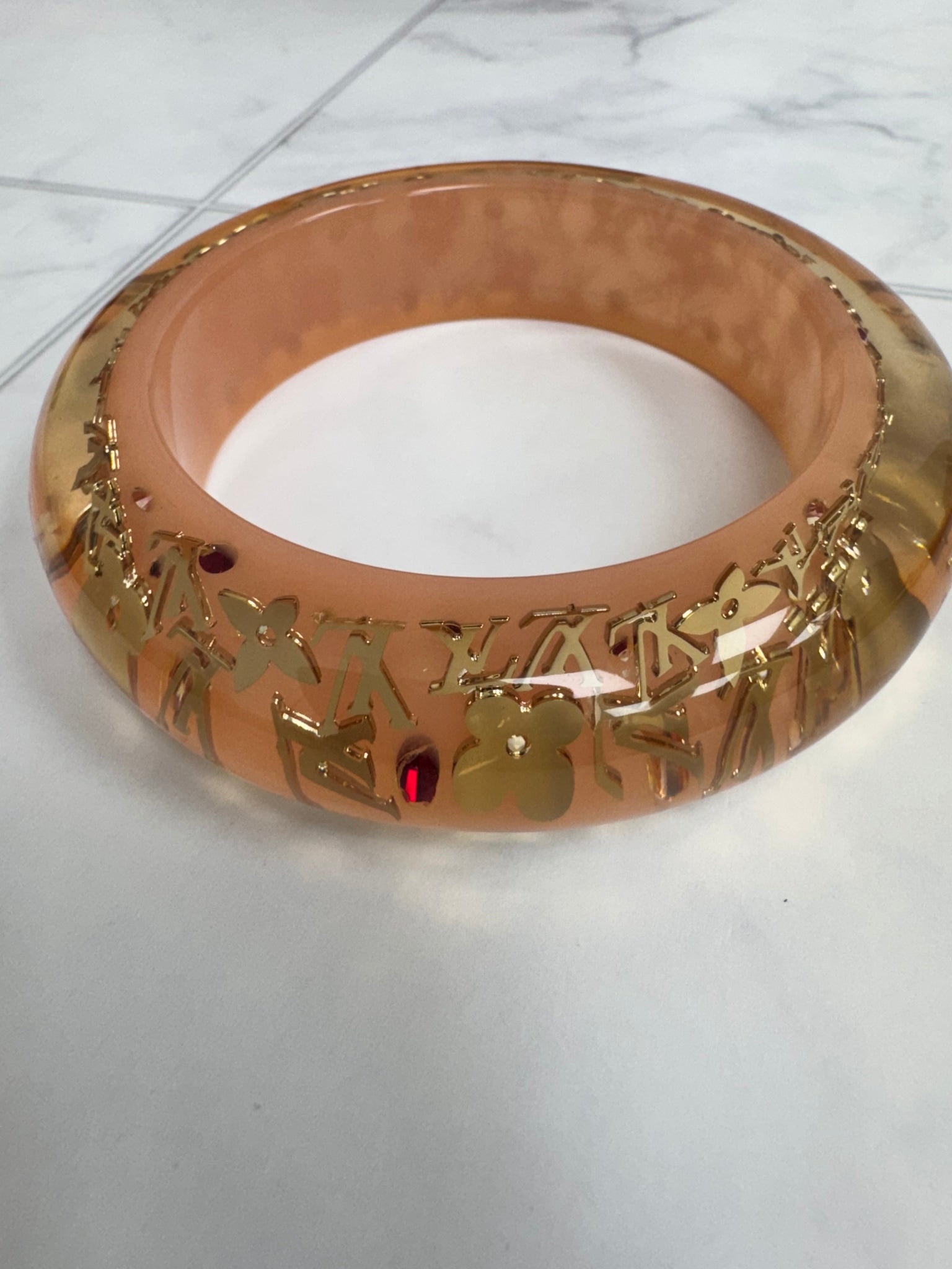 LIKE NEW - Louis Vuitton Light Pink Resin Inclusion Bangle Bracelet GM 
