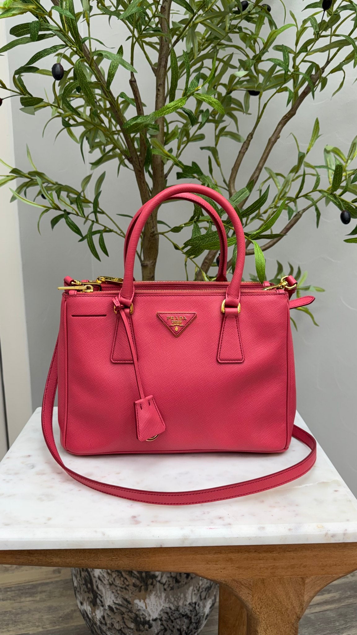 Prada Pink Saffiano Leather Small Double Zip Galleria Tote